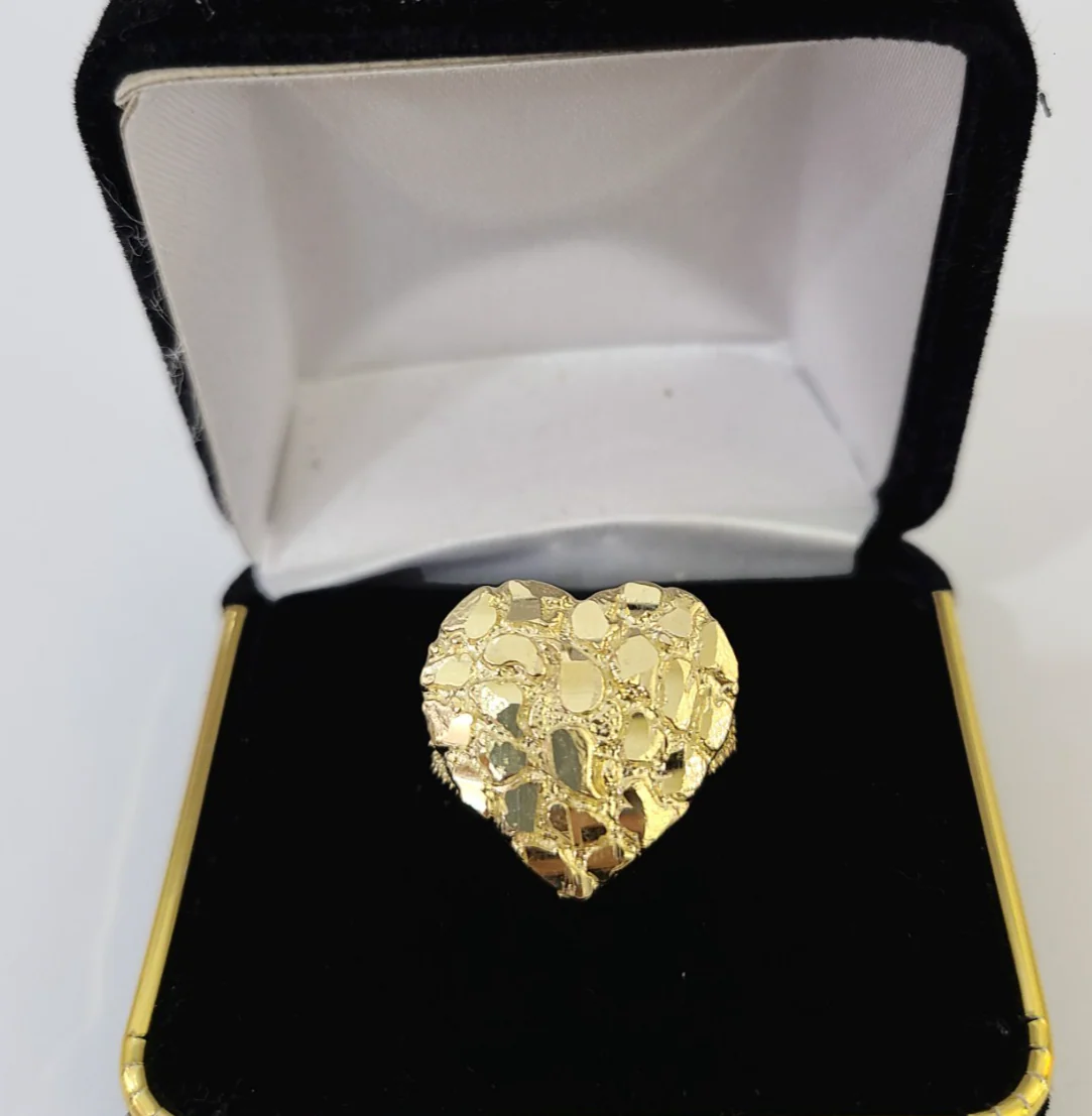 10k Nugget Heart Ring Yellow Gold Women Real Genuine All Sizes