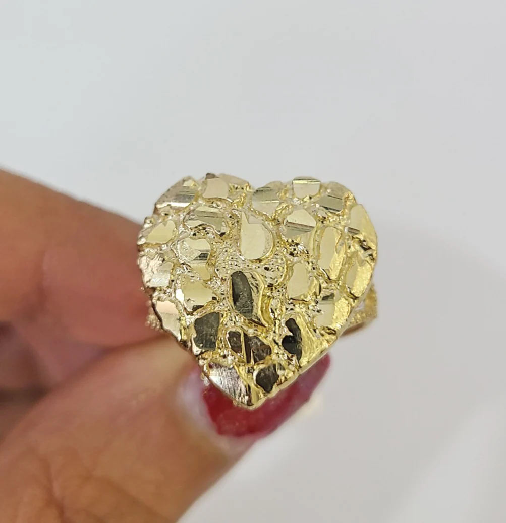 10k Nugget Heart Ring Yellow Gold Women Real Genuine All Sizes - Image 3