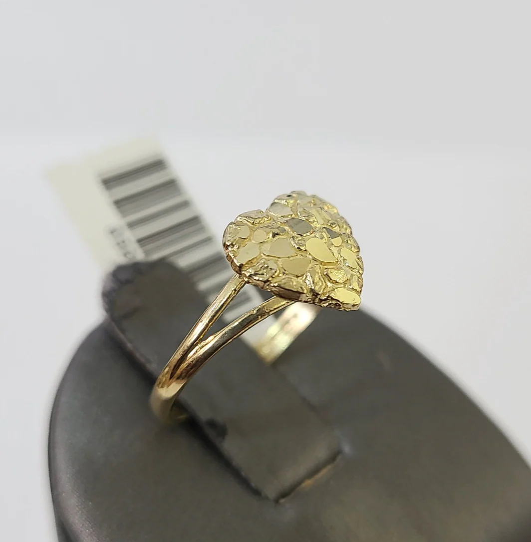 10k Nugget Heart Ring Yellow Gold Women Real Genuine All Sizes