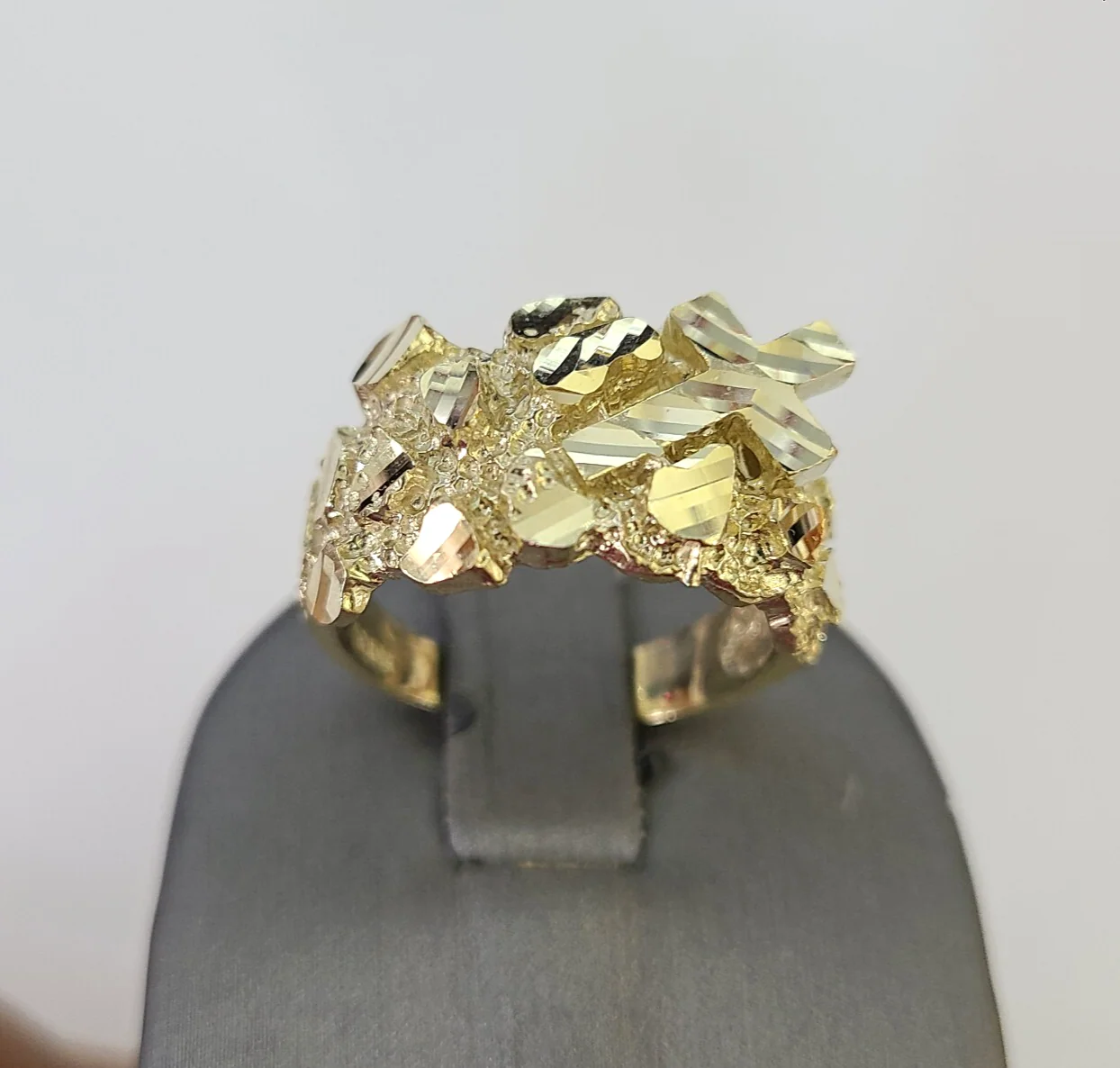 10k Nugget Jesus Cross Ring Casual Band Yellow Gold Genuine Brand New Religious All Sizes