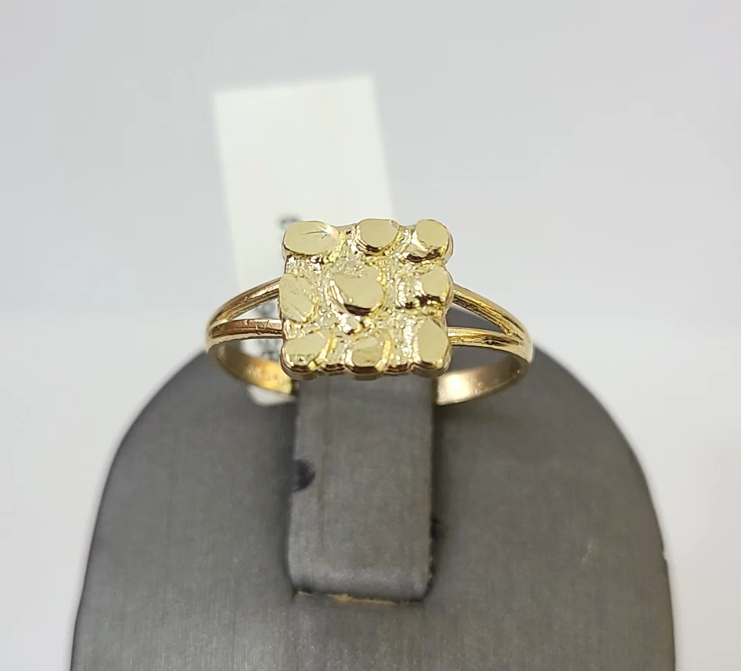 10k Nugget Square Ring Yellow Gold Women Real Genuine All Sizes