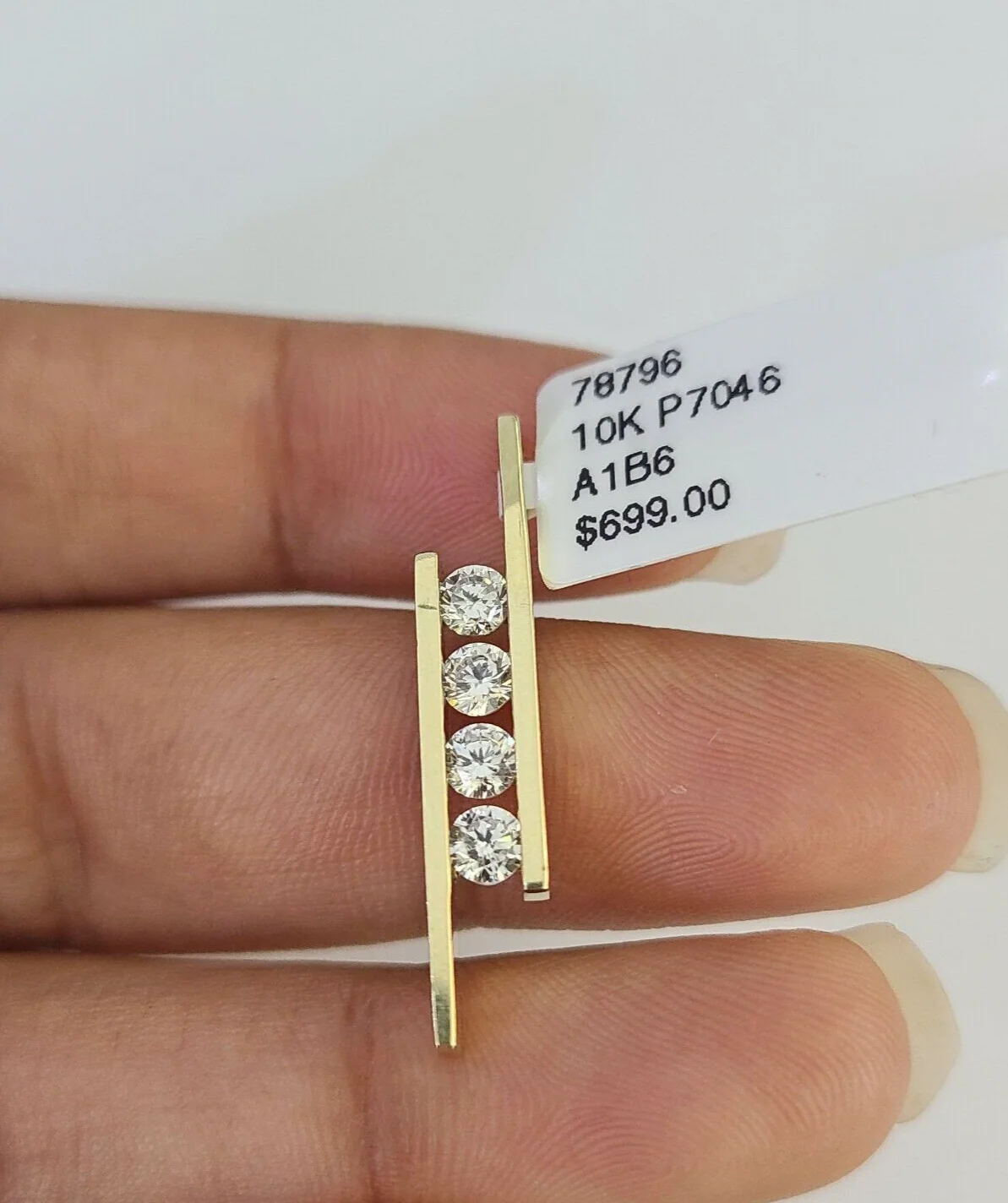 10K Real Four Stone Charm Pendant Gold 10kt Genuine 4 Yellow