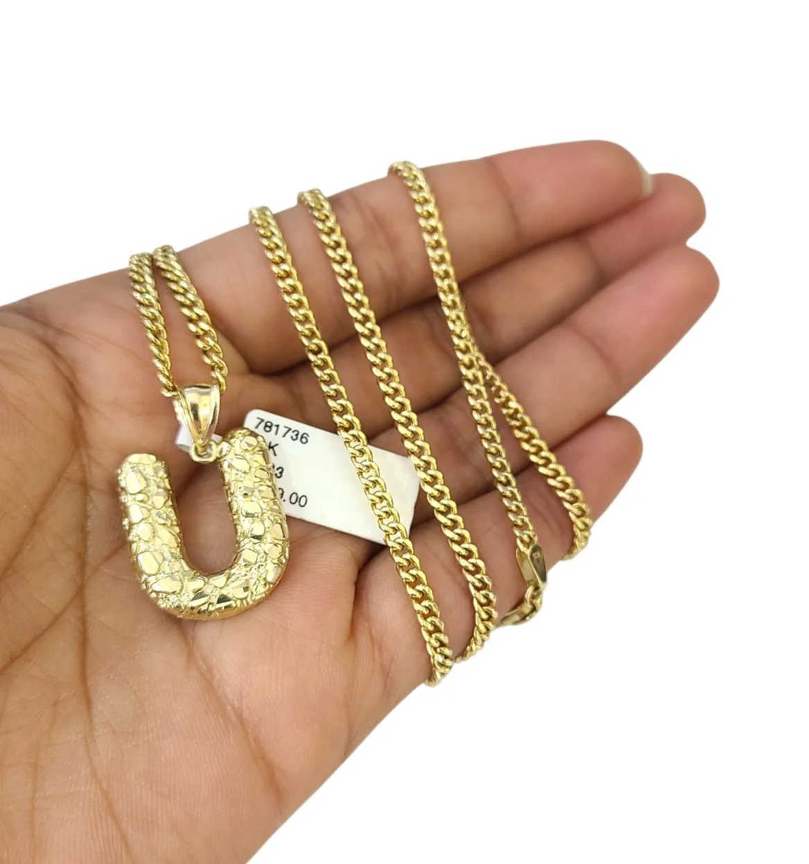 10k Real Gold Chain Miami Cuban Link 2.5mm U Initial Charm Necklace Pendant SET