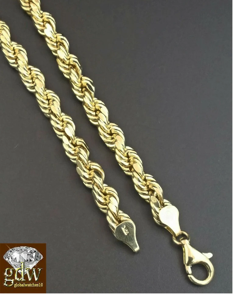 10k Real Gold Cross Charm Pendant 6mm Rope Chain Set 18" 22" 24" 26" - Image 2