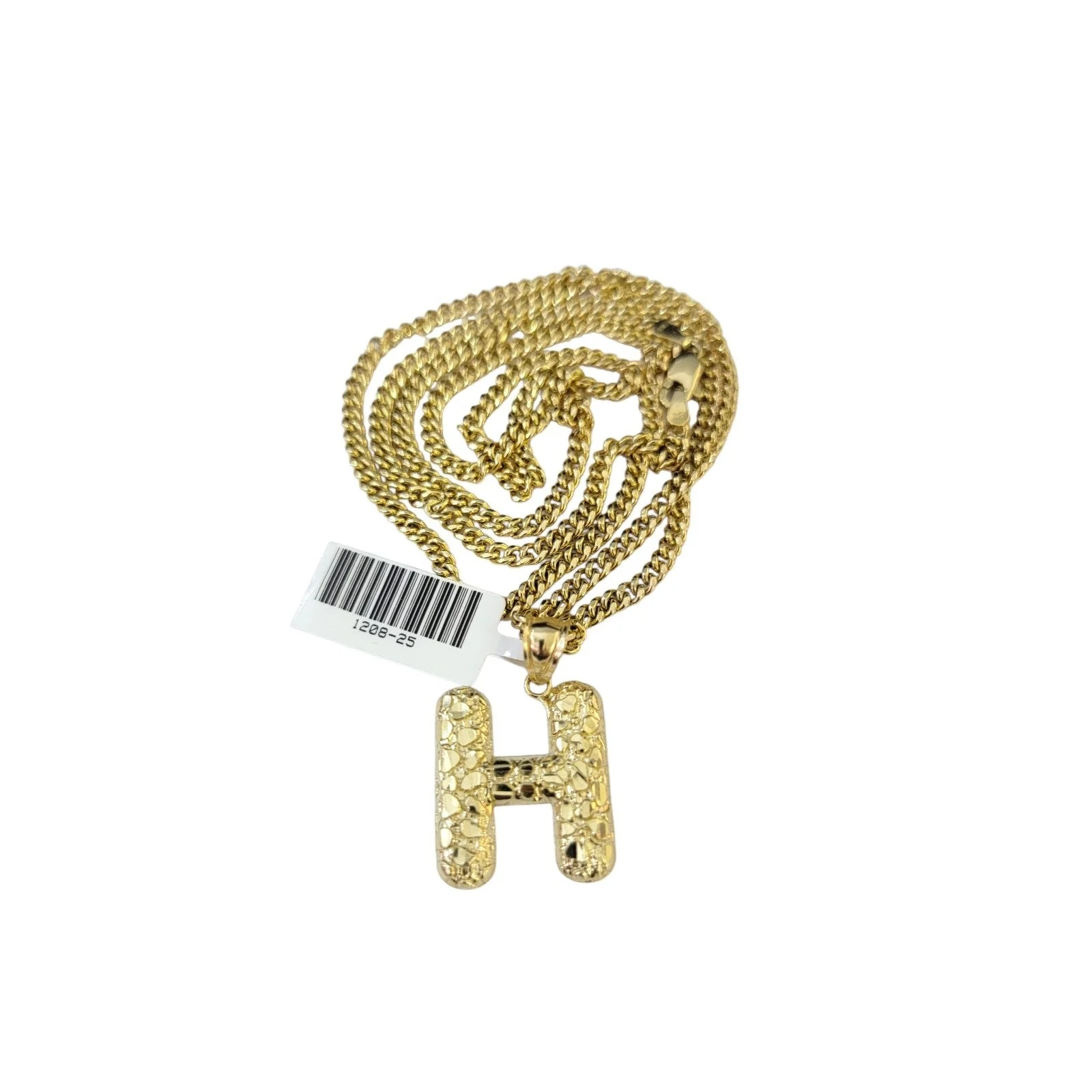 10k Real Gold Miami Cuban Link Chain H Initial Charm Pendant 2.5mm SET Necklace