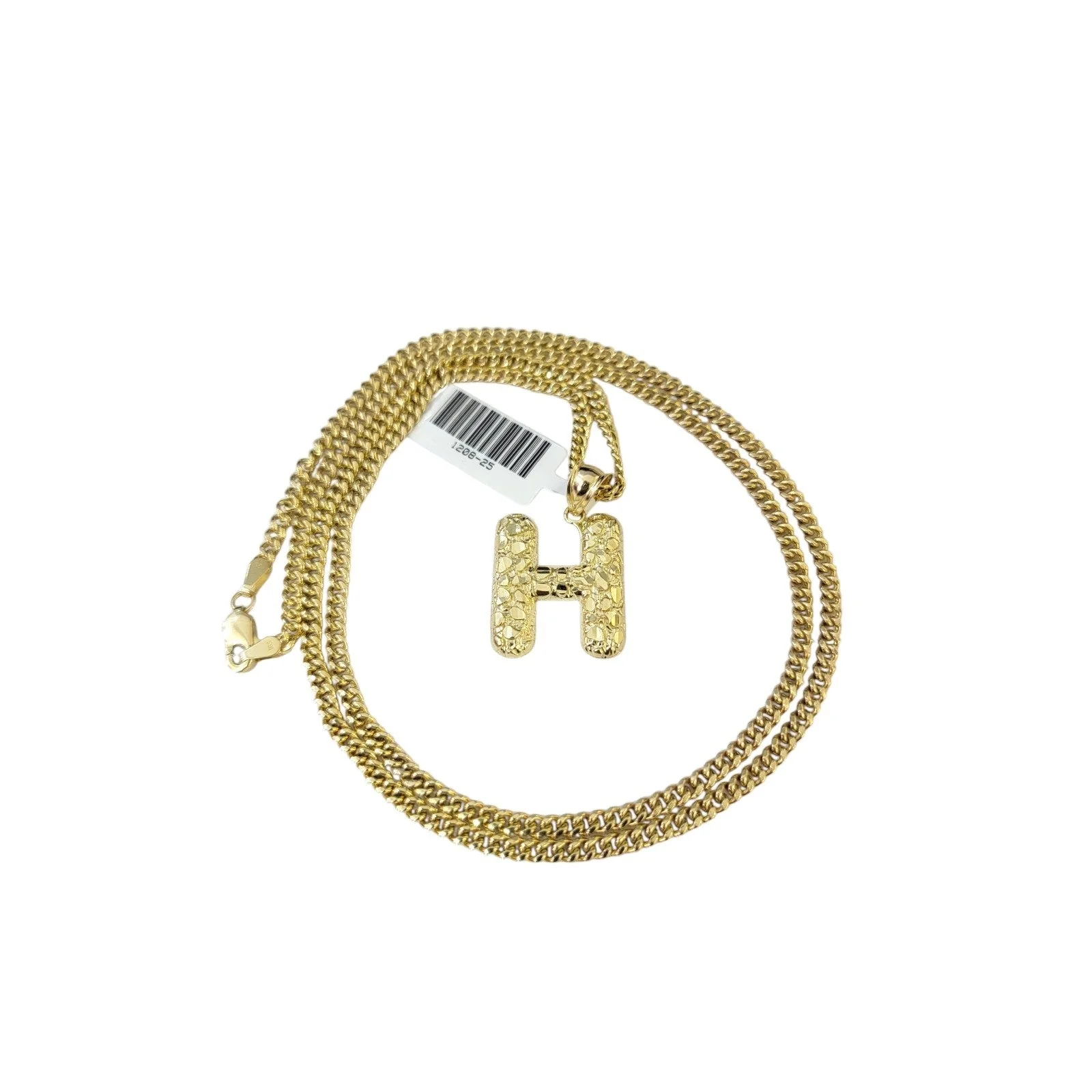 10k Real Gold Miami Cuban Link Chain H Initial Charm Pendant 2.5mm SET Necklace - Image 5
