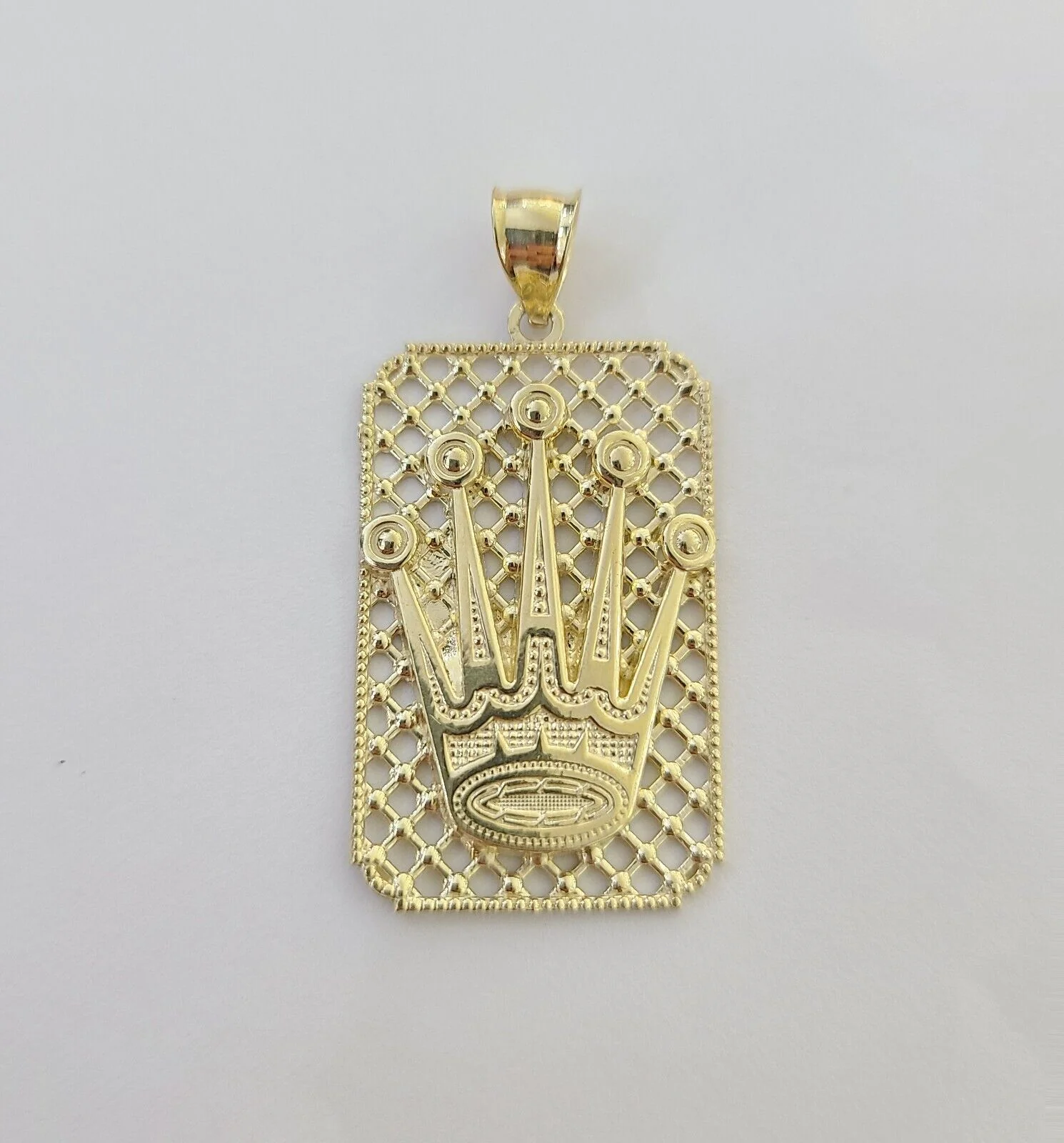 10K Real Yellow Gold Crown Charm Pendant Square Shaped Crown Gold 10kt - Image 2