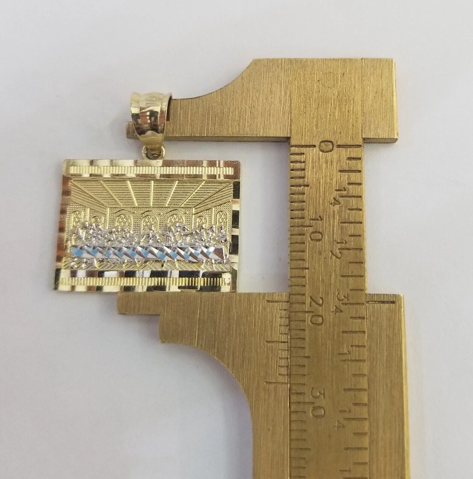 10k Real Yellow Gold Last Supper Charm Pendant Diamond cut Design Men Women - Image 2