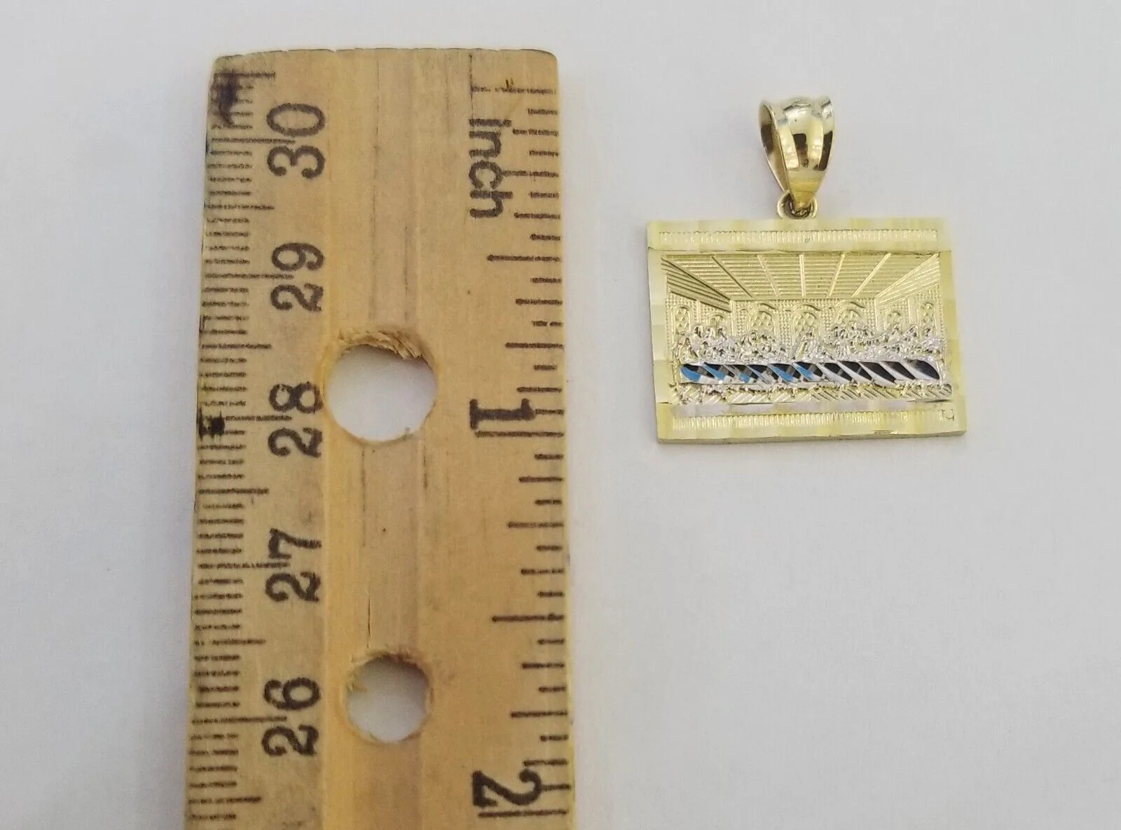 10k Real Yellow Gold Last Supper Charm Pendant Diamond cut Design Men Women - Image 3