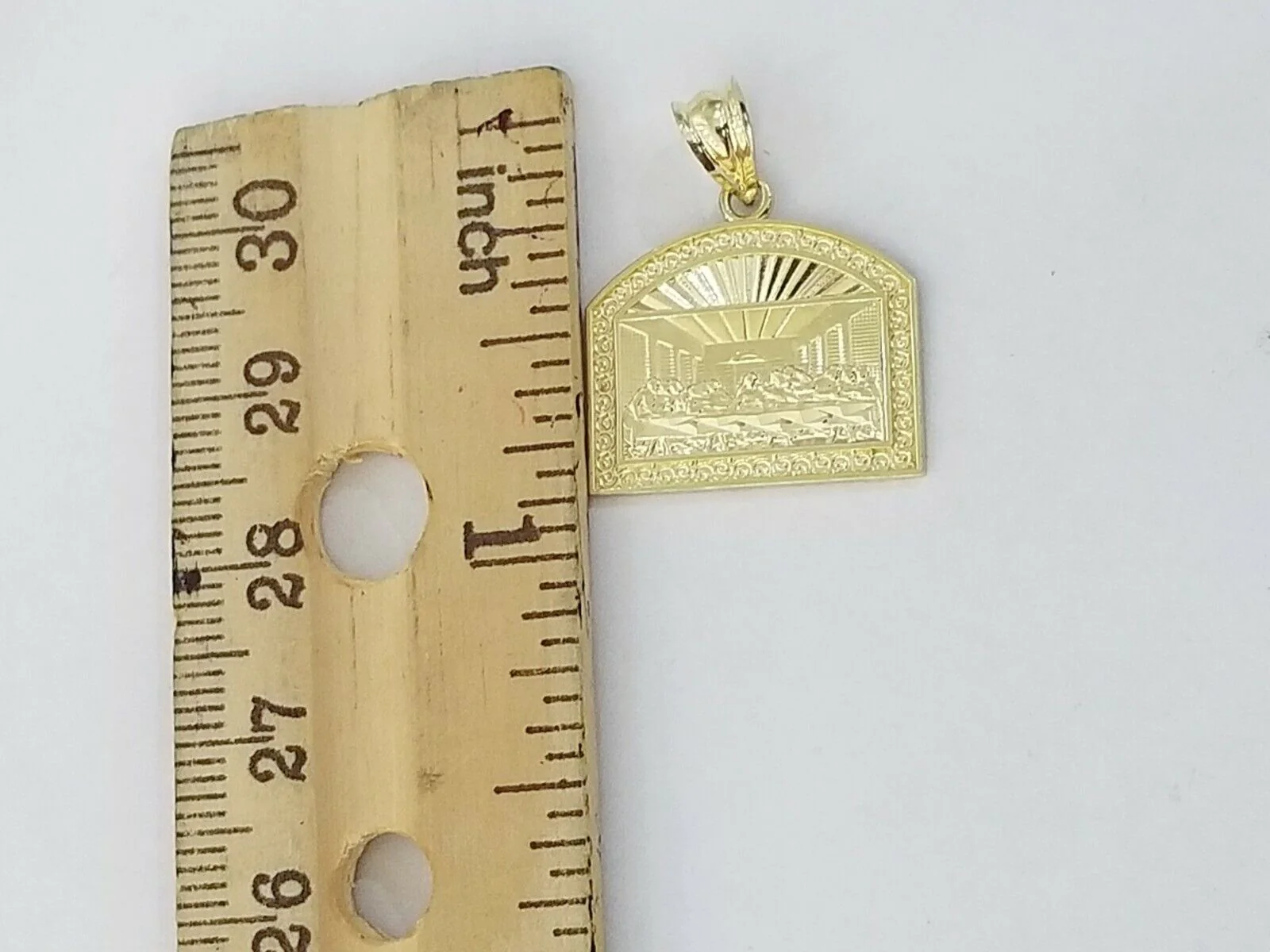 10k Real Yellow Gold Last Supper Charm Pendant Men Women Diamond cuts Design - Image 4