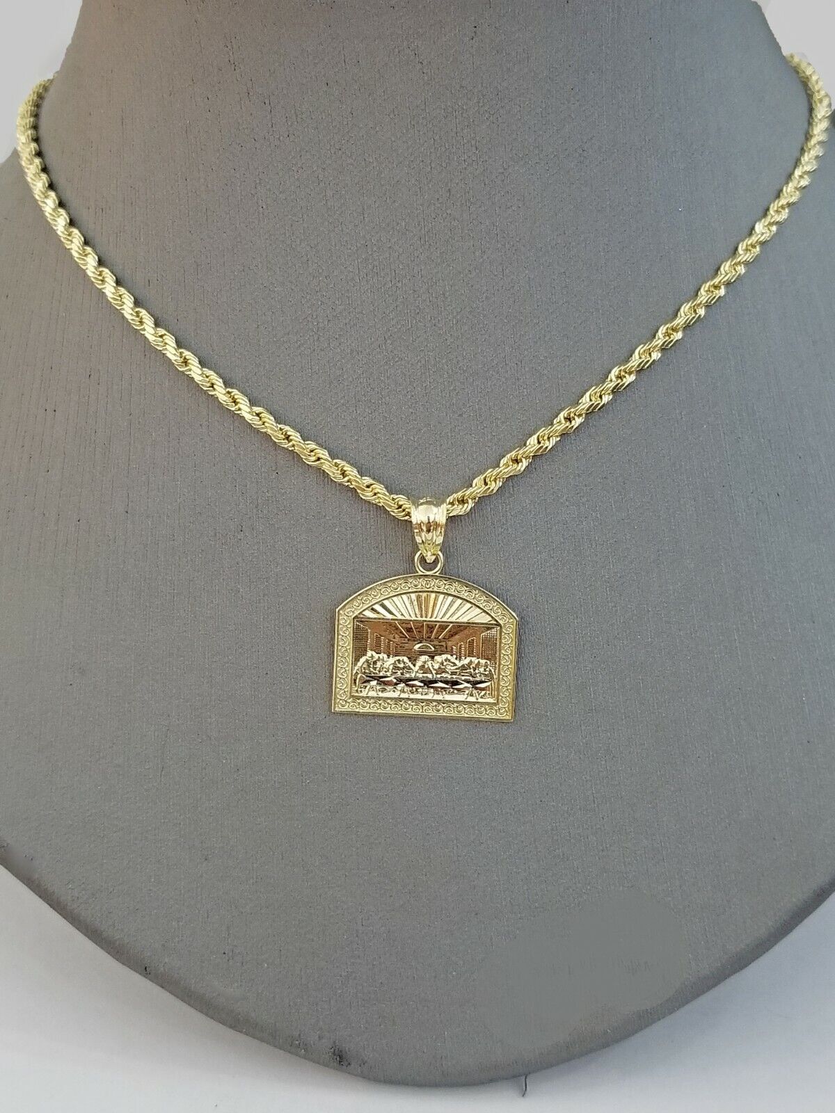 10k Real Yellow Gold Last Supper Charm Pendant Men Women Diamond cuts Design - Image 5
