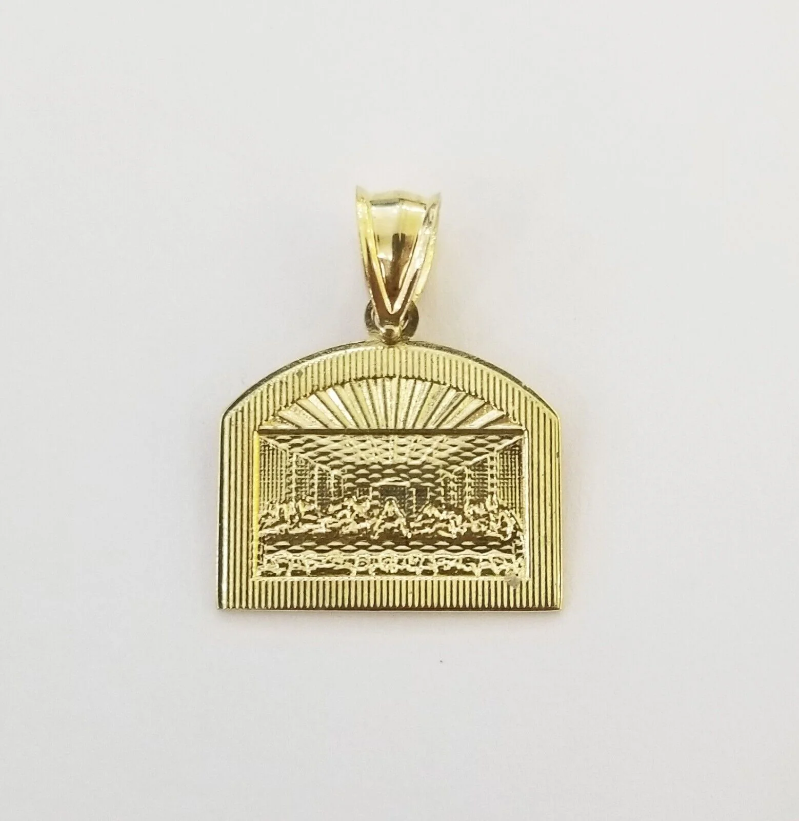 10k Real Yellow Gold Last Supper Charm Pendant Men Women Diamond cuts Design - Image 7