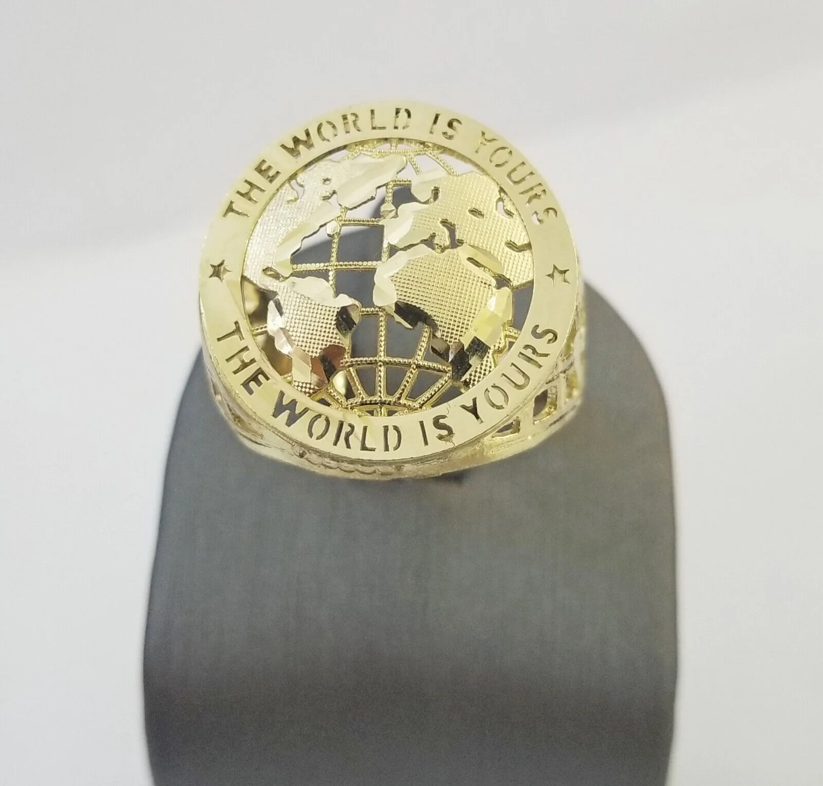 10k Real Yellow Gold The World is Yours Map Ring Men All Sizes