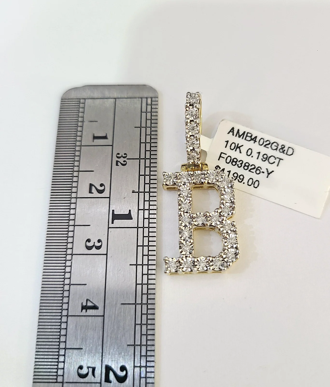 10k Rope Chain B Diamond Initial Charm Necklace Pendant Set 4mm 20"-30" Gold - Image 2
