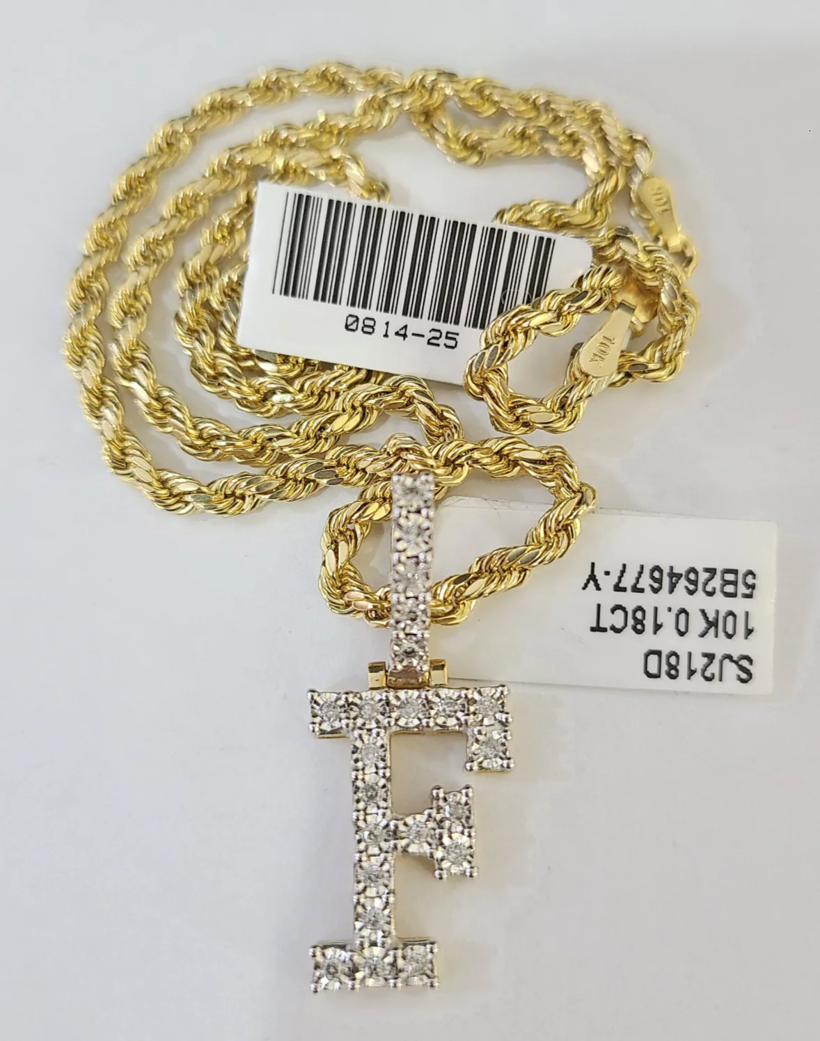 10k Rope Chain F Diamond Initial Charm Necklace Pendant Set 2mm 18"-24" Gold - Image 4