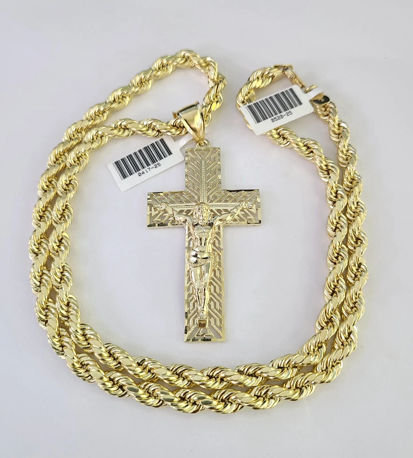 10k Rope Chain Jesus Cross Charm Pendant Gold 18"-30'' Inch 7mm Necklace - Image 2