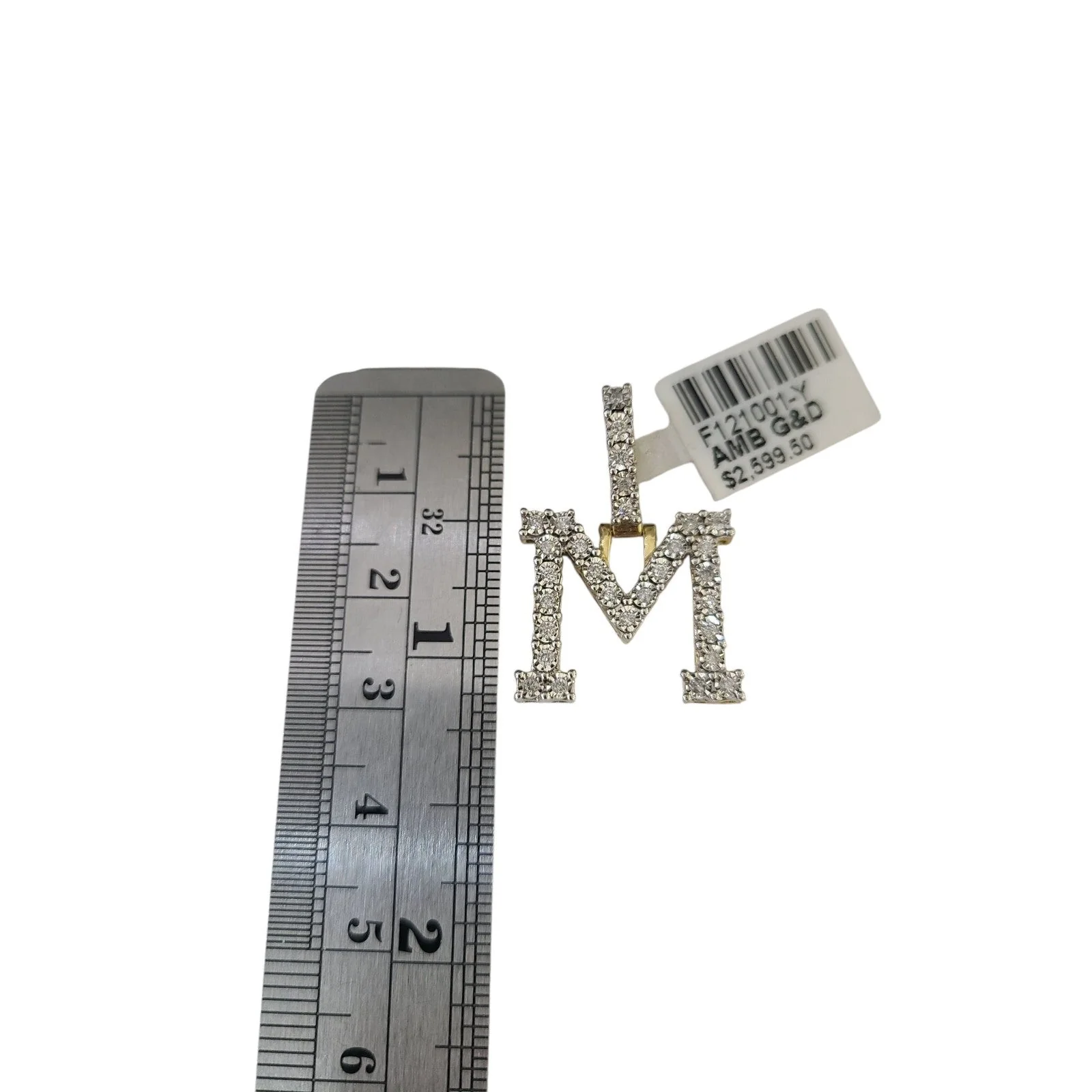 10k Rope Chain M Diamond Initial Charm Necklace Pendant Set 2mm 18"-24" Gold - Image 6