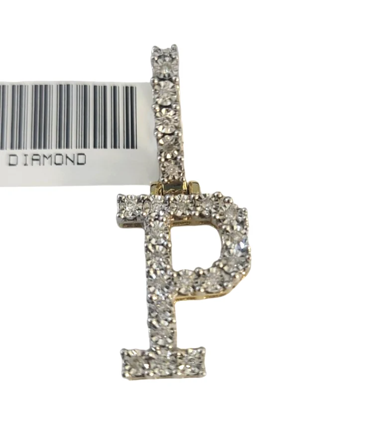 10k Rope Chain P Diamond Initial Charm Necklace Pendant Set 2mm 18"-24" Gold - Image 4