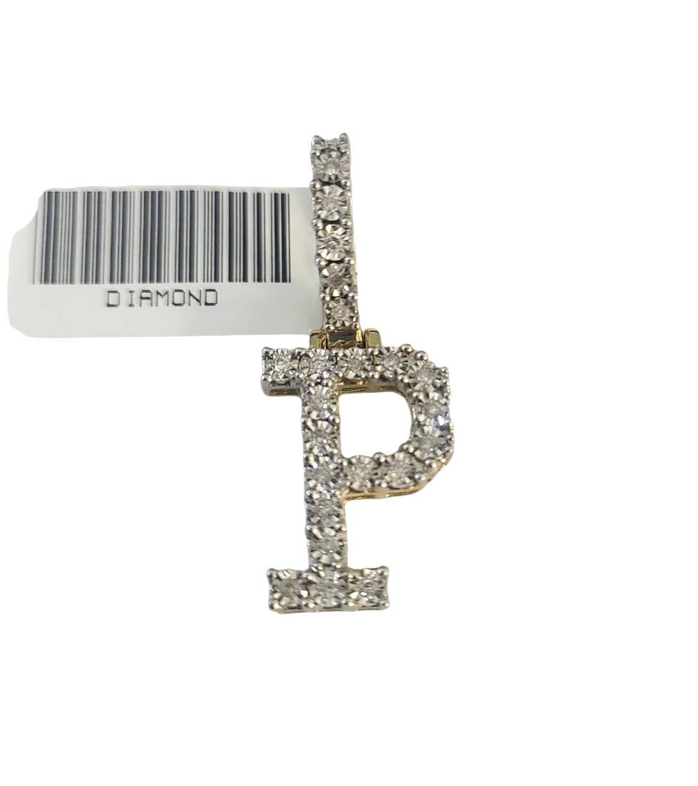 10k Rope Chain P Diamond Initial Charm Necklace Pendant Set 4mm 20"-30" Gold - Image 3