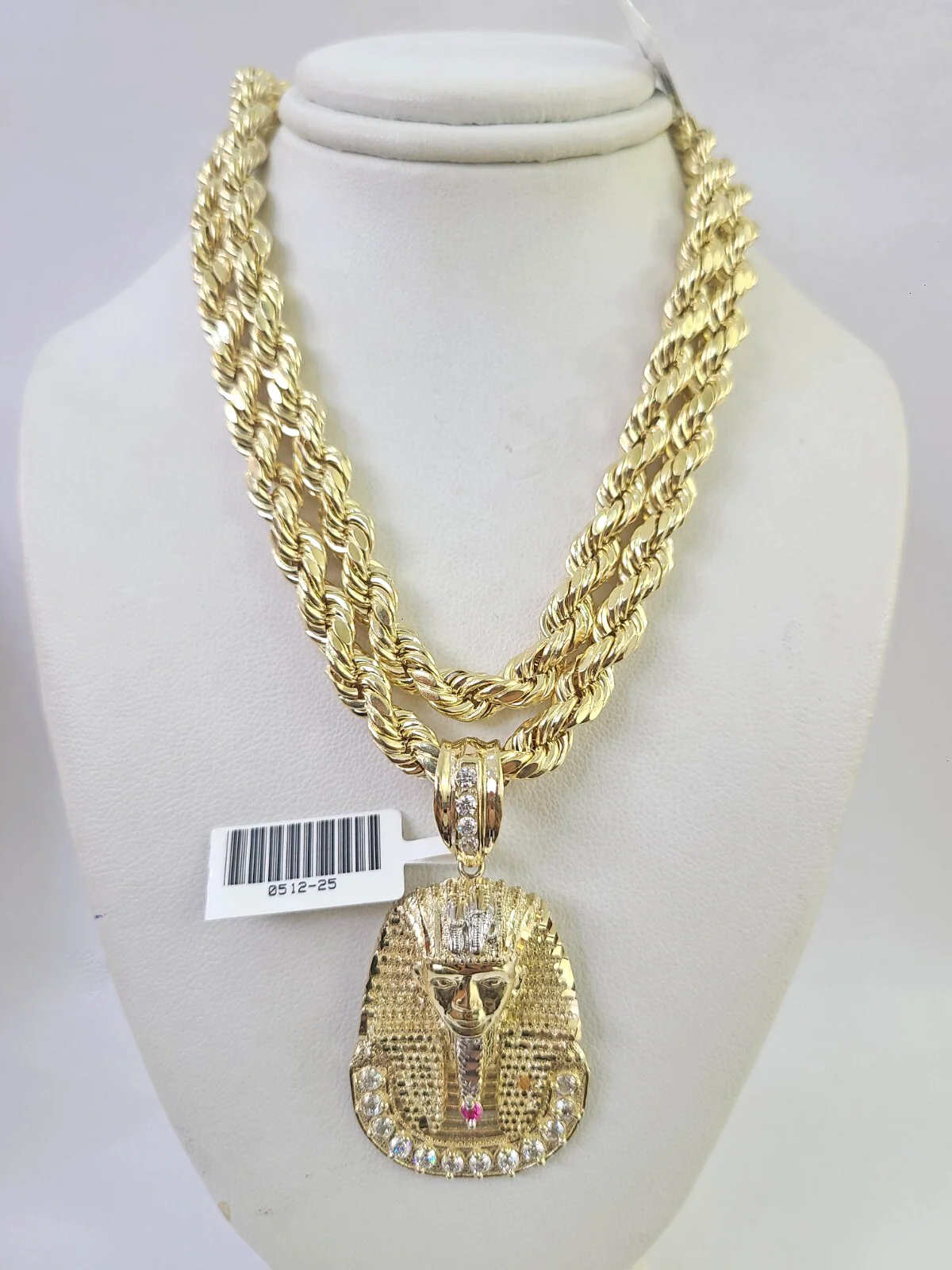 10k Rope Chain Pharaoh Head Charm Pendant Yellow Gold 18"-30'' Inch 7mm Necklace