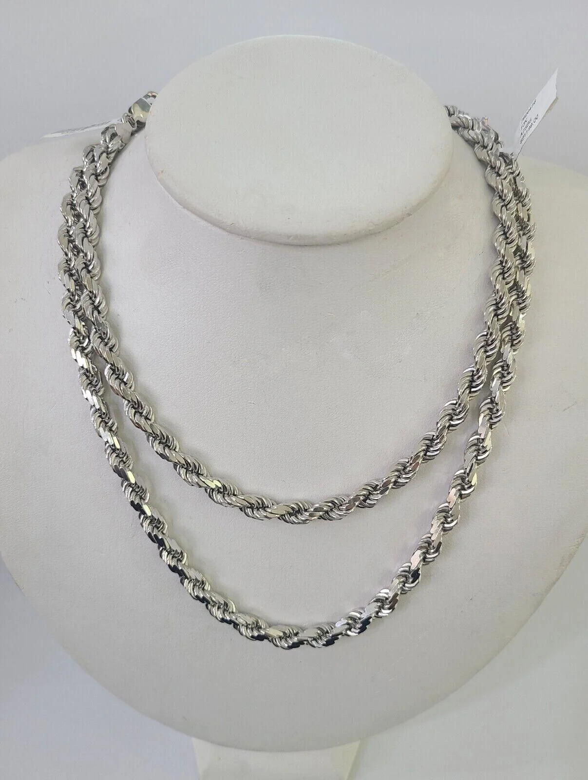 10K Rope Chain Real Solid White Gold Necklace 5mm Length 20" 22" 24" 26" 28" 30"