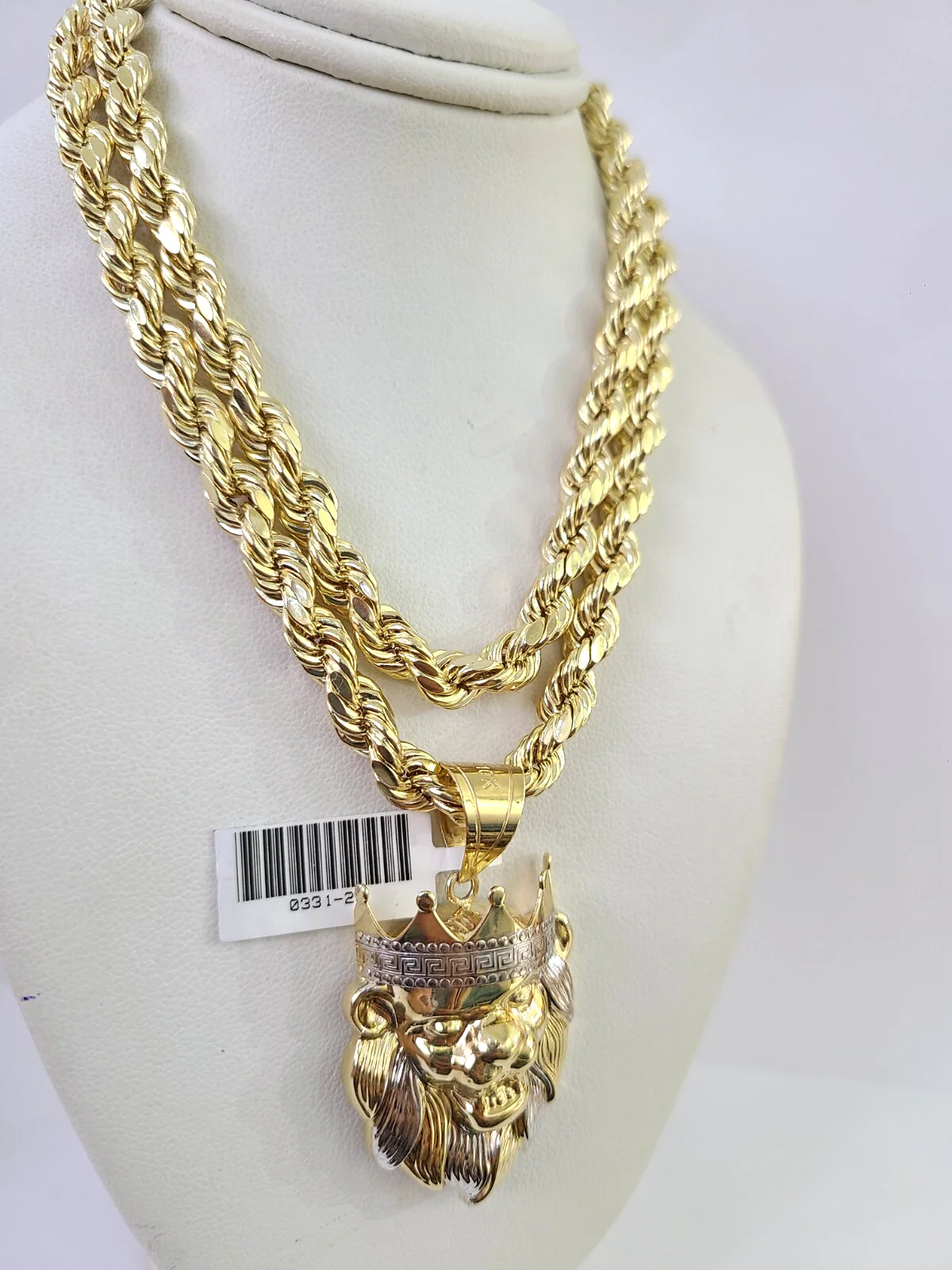 10k Rope Chain Roaring Lion Charm Pendant Gold 18"-30'' Inch 7mm Necklace - Image 4