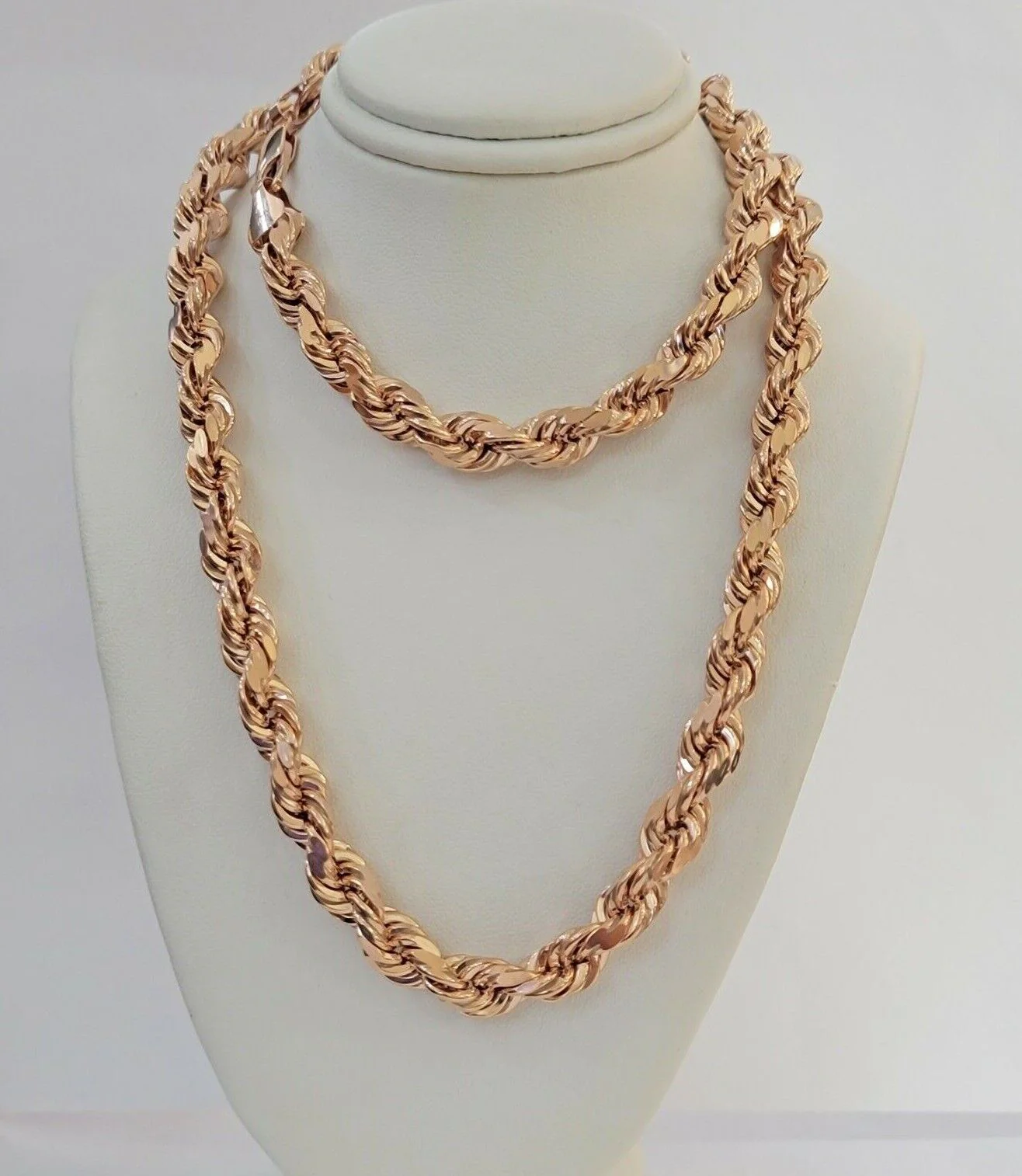 10k Rope Chain Solid Rose Gold Necklace 22 inch 7mm Diamond Cut Mens Heavy REAL - Image 3