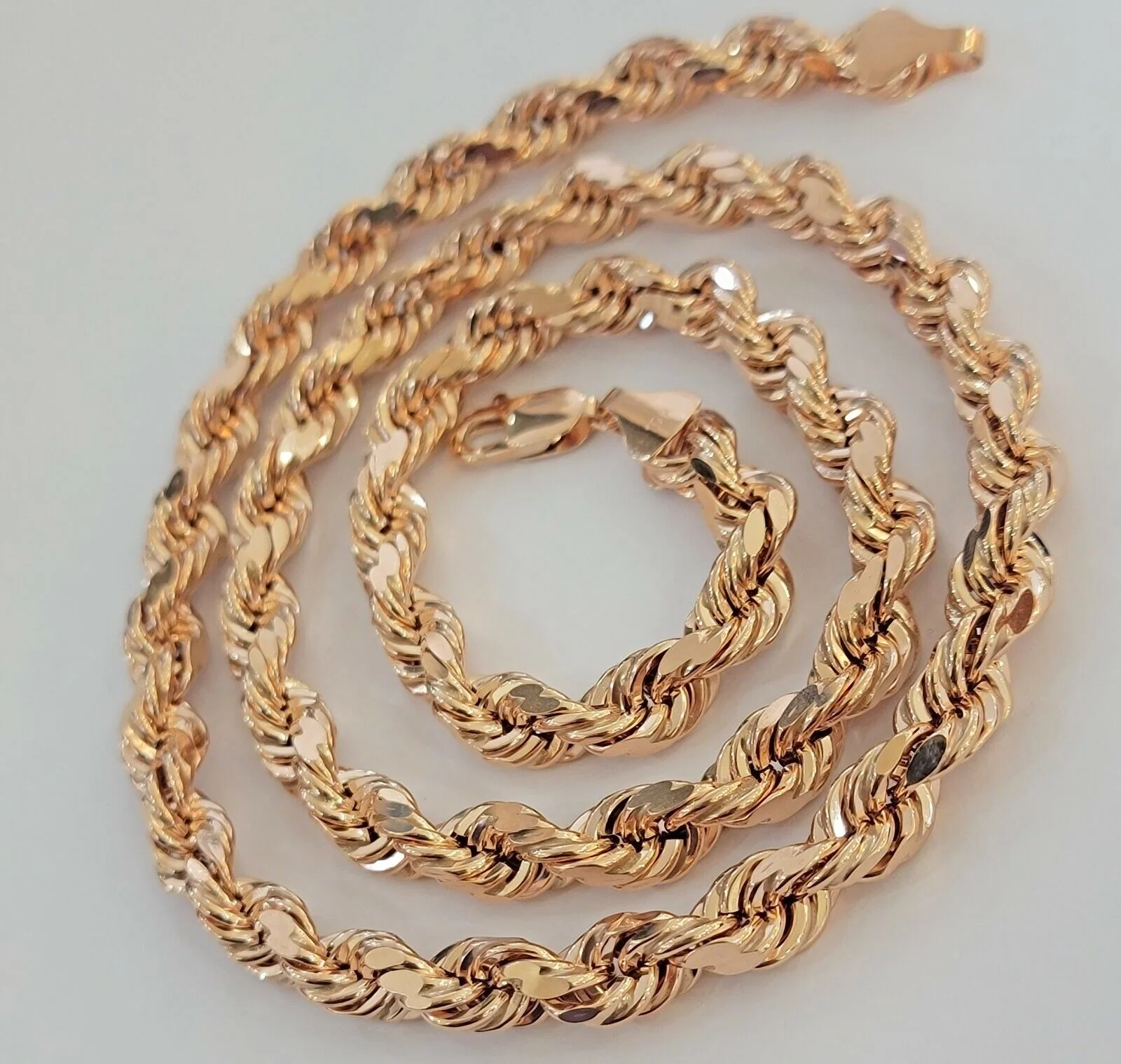 10k Rope Chain Solid Rose Gold Necklace 22 inch 7mm Diamond Cut Mens Heavy REAL - Image 4