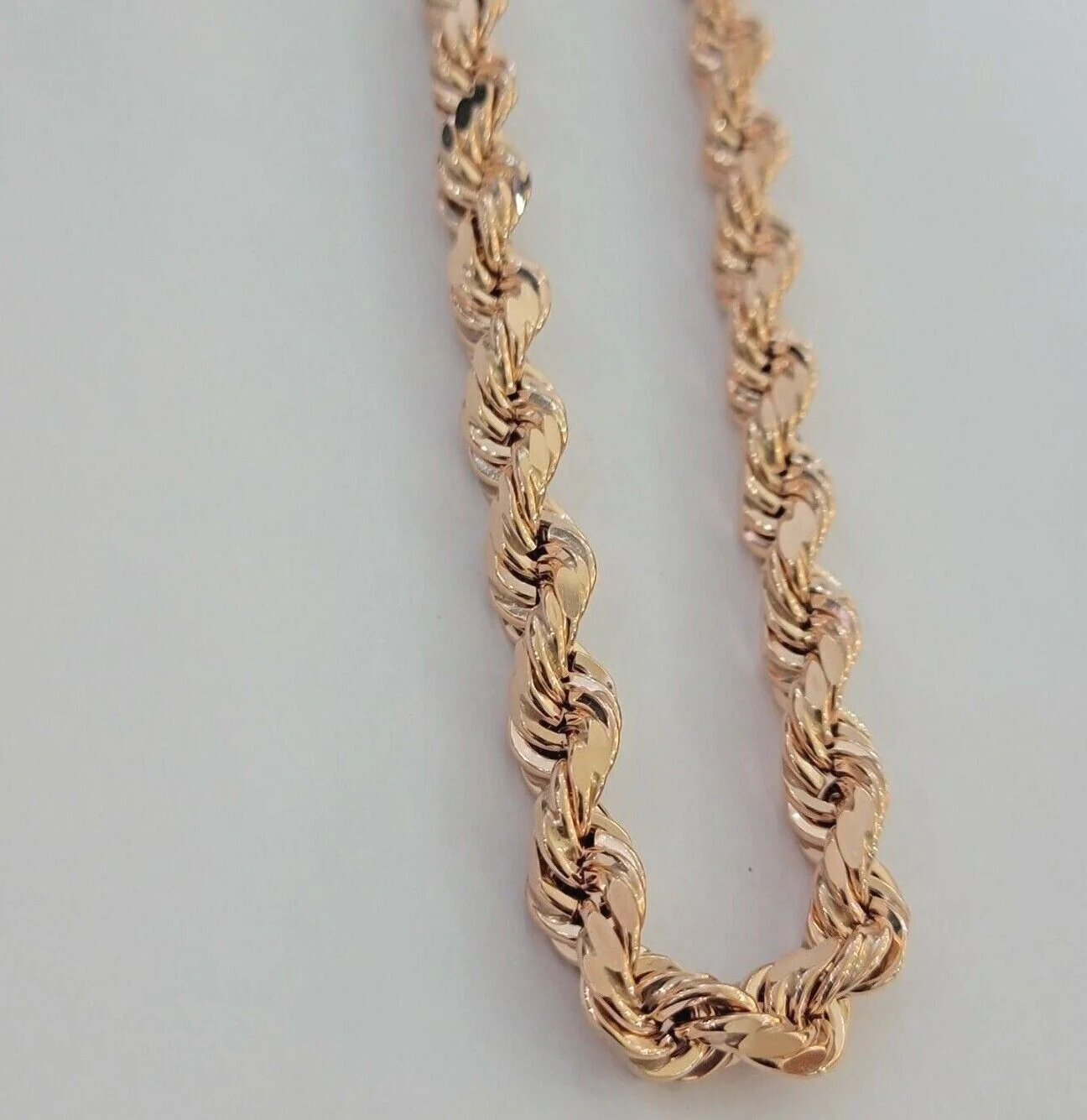 10k Rope Chain Solid Rose Gold Necklace 22 inch 7mm Diamond Cut Mens Heavy REAL - Image 6