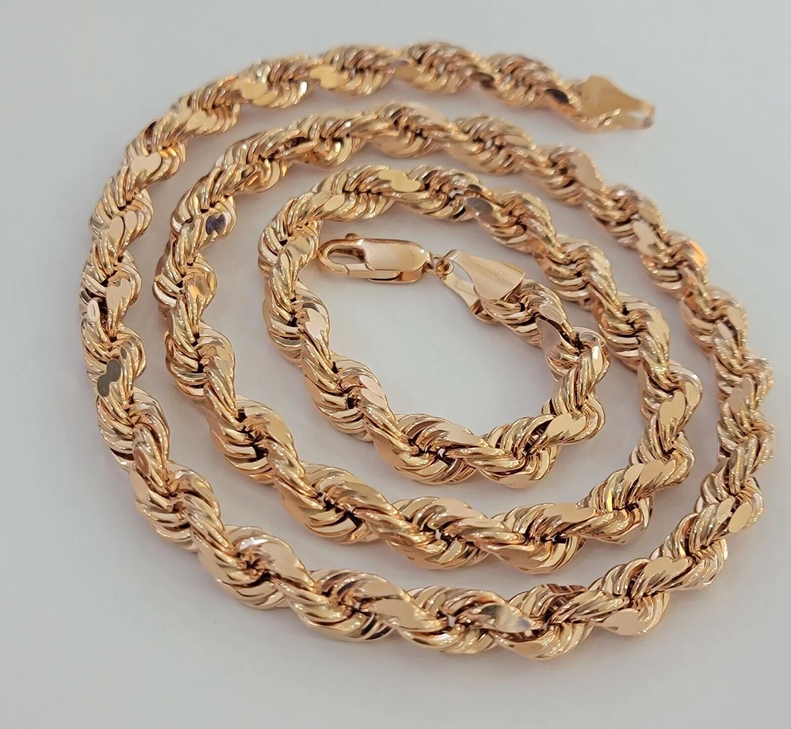 10k Rope Chain Solid Rose Gold Necklace 22 inch 7mm Diamond Cut Mens Heavy REAL - Image 7