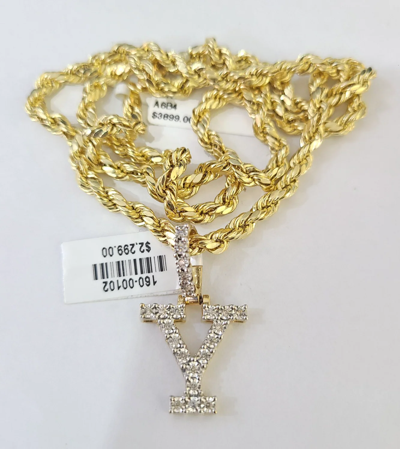 10k Rope Chain Y Diamond Initial Charm Necklace Pendant Set 4mm 20"-30" Gold - Image 5