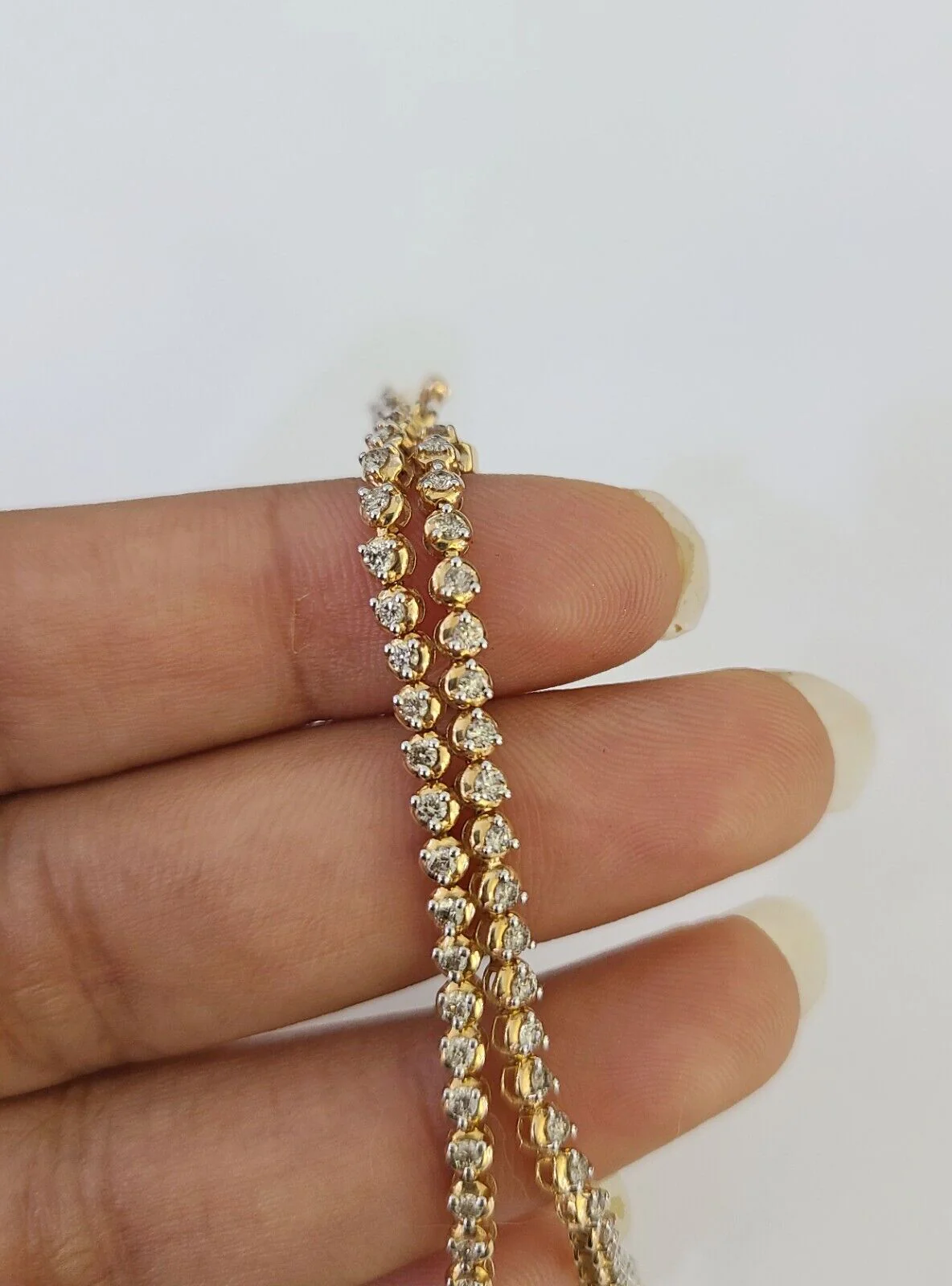 10K Rose Gold Diamond Bracelet Women Ladies 7" REAL Genuine Gold - Image 3
