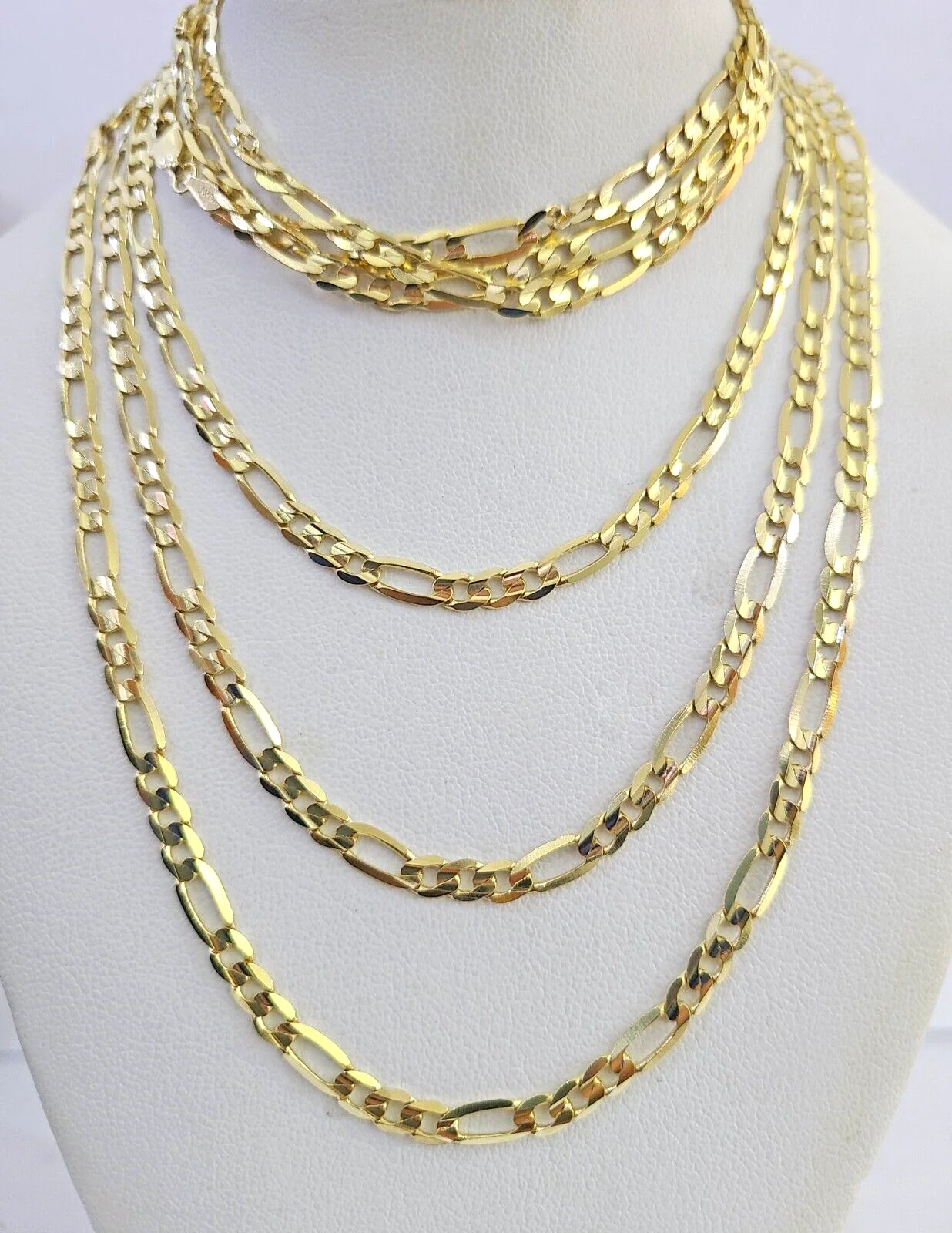 10K Solid Figaro Link Chain Necklace Yellow Gold 4mm 20" 22" 24" 10kt