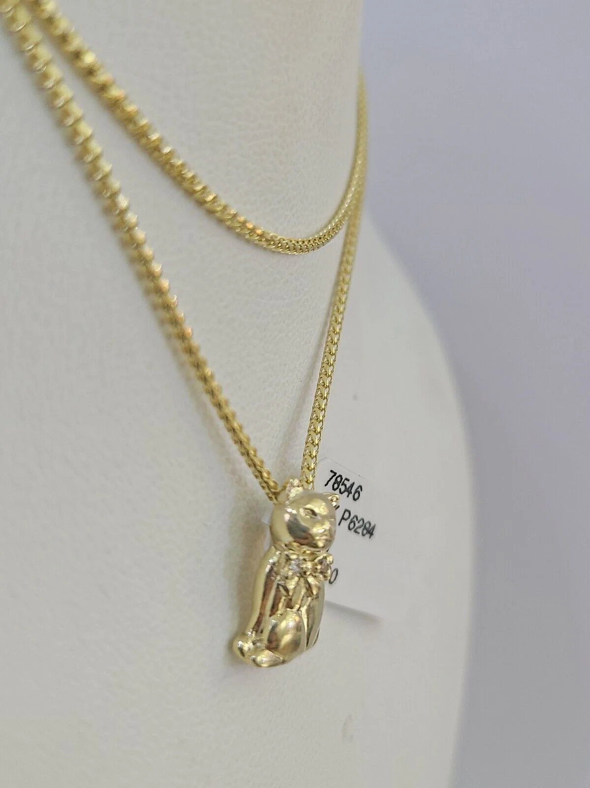 10K Solid Franco Chain Dog Pendant Charm Necklace 16"-22" 1mm Gold Ladies - Image 3