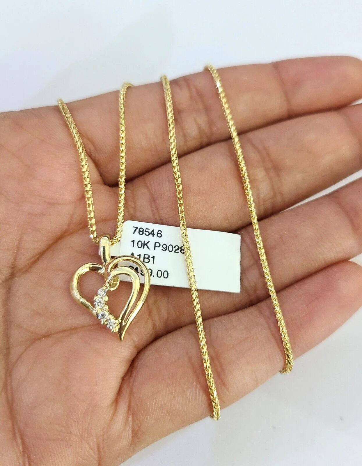 10K Solid Franco Chain Heart Pendant Charm Necklace 16"-22" 1mm Gold Ladies - Image 4