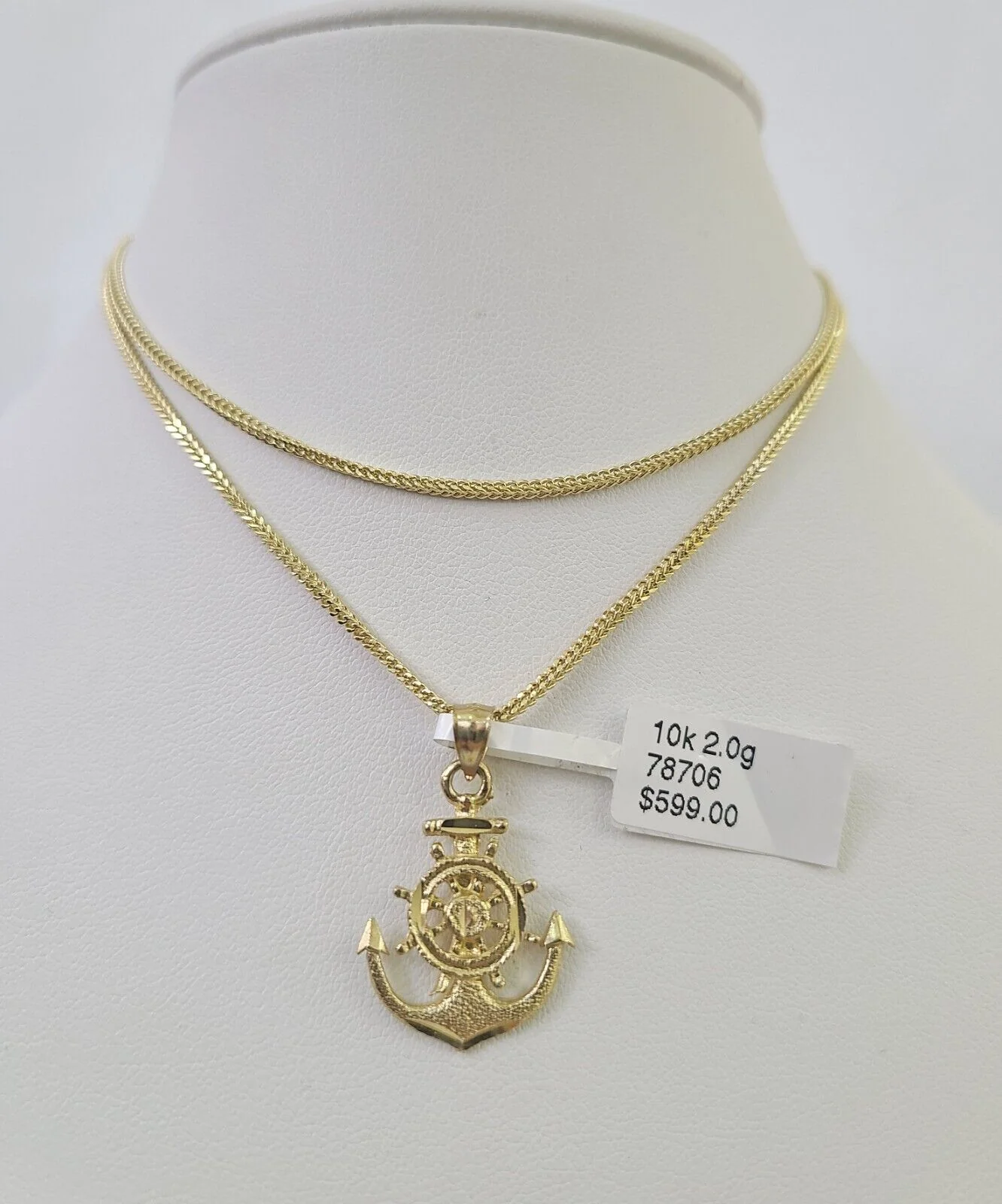 10K Solid Franco Chain Jesus Anchor Pendant Charm Necklace 18"-24" 1mm Gold