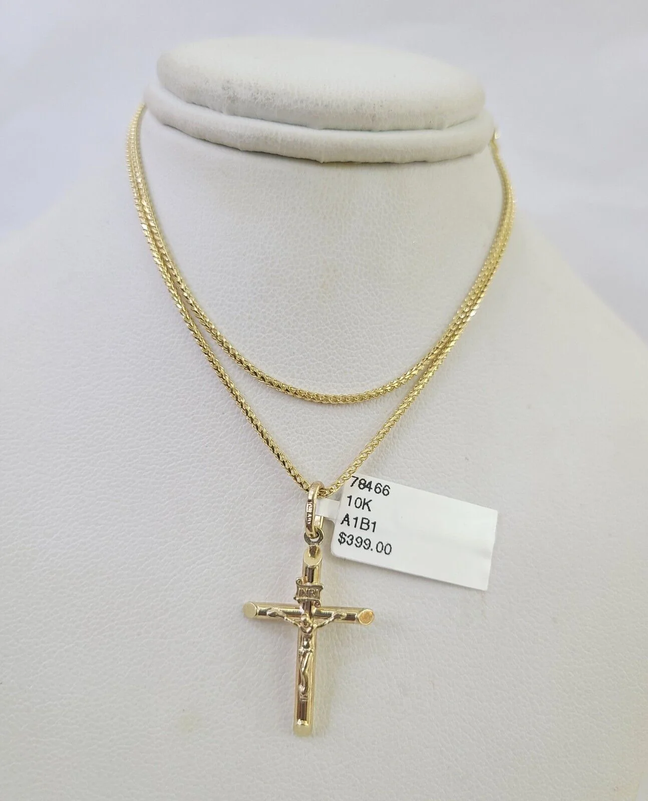 10K Solid Franco Chain Jesus Cross Pendant Charm Necklace 16"-24" 1mm Ladies - Image 2