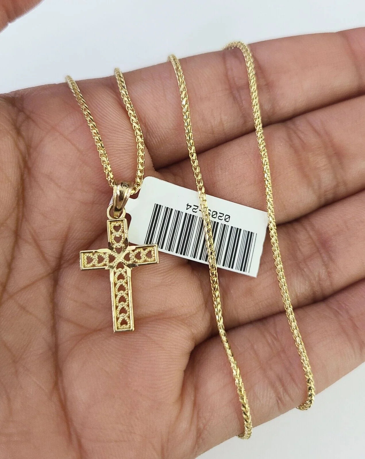 10K Solid Franco Chain Jesus Cross Pendant Charm Necklace 16"-24" 1mm Ladies - Image 3