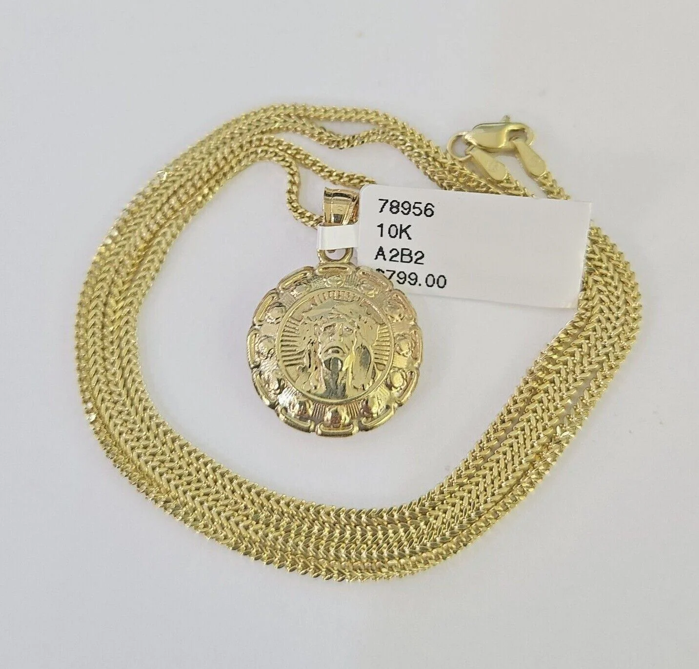 10K Solid Franco Chain Jesus Virgin Mary Pendant Charm Necklace 18"-24" 1mm Gold