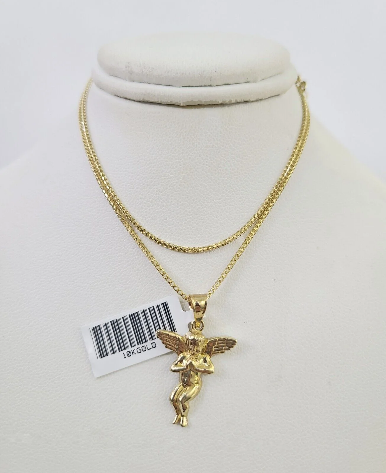 10K Solid Franco Chain Praying Angel Pendant Charm Necklace 16"-24" 1mm Ladies - Image 6