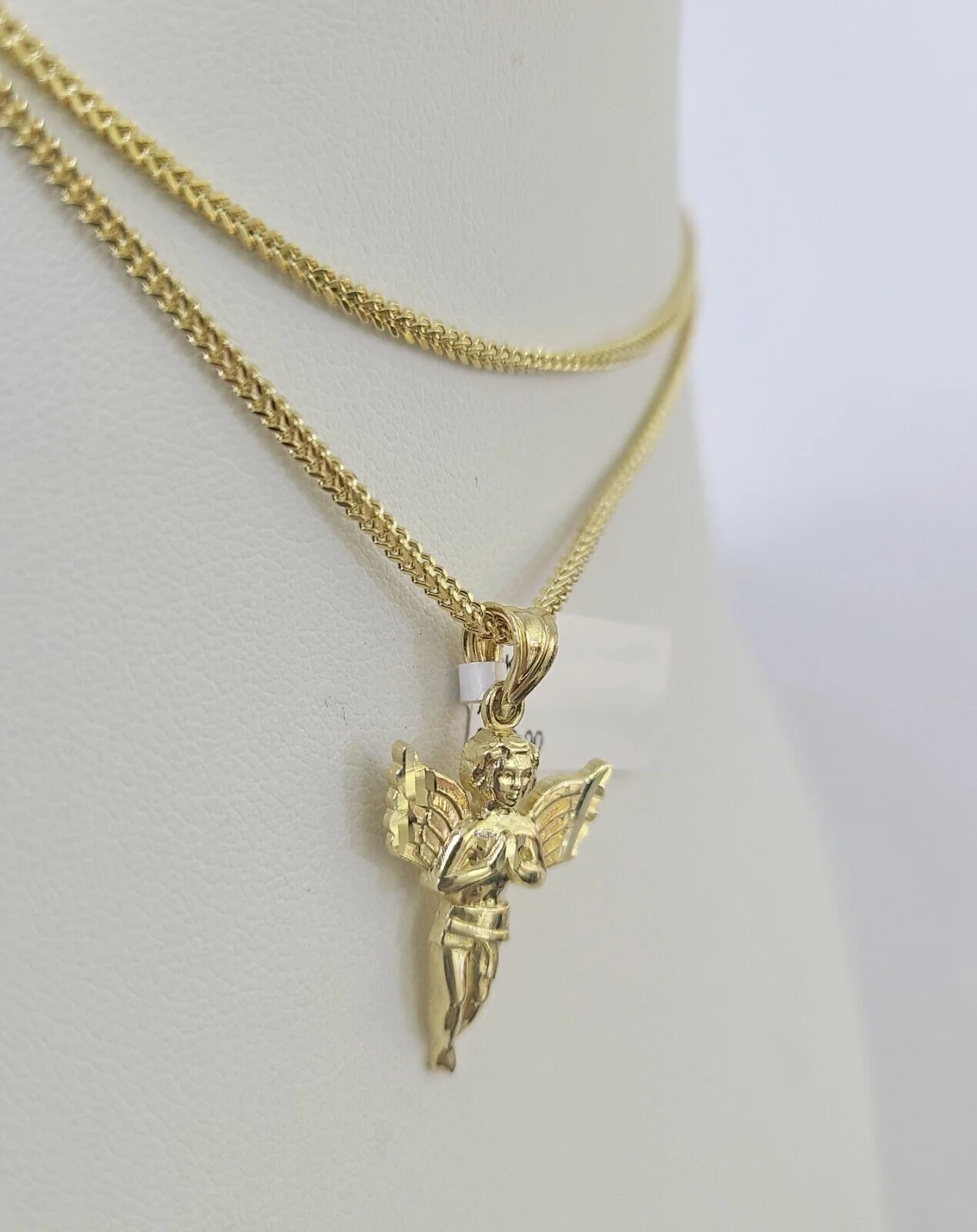 10K Solid Franco Chain Praying Angel Pendant Charm Necklace 18"-24" 1mm Gold - Image 3