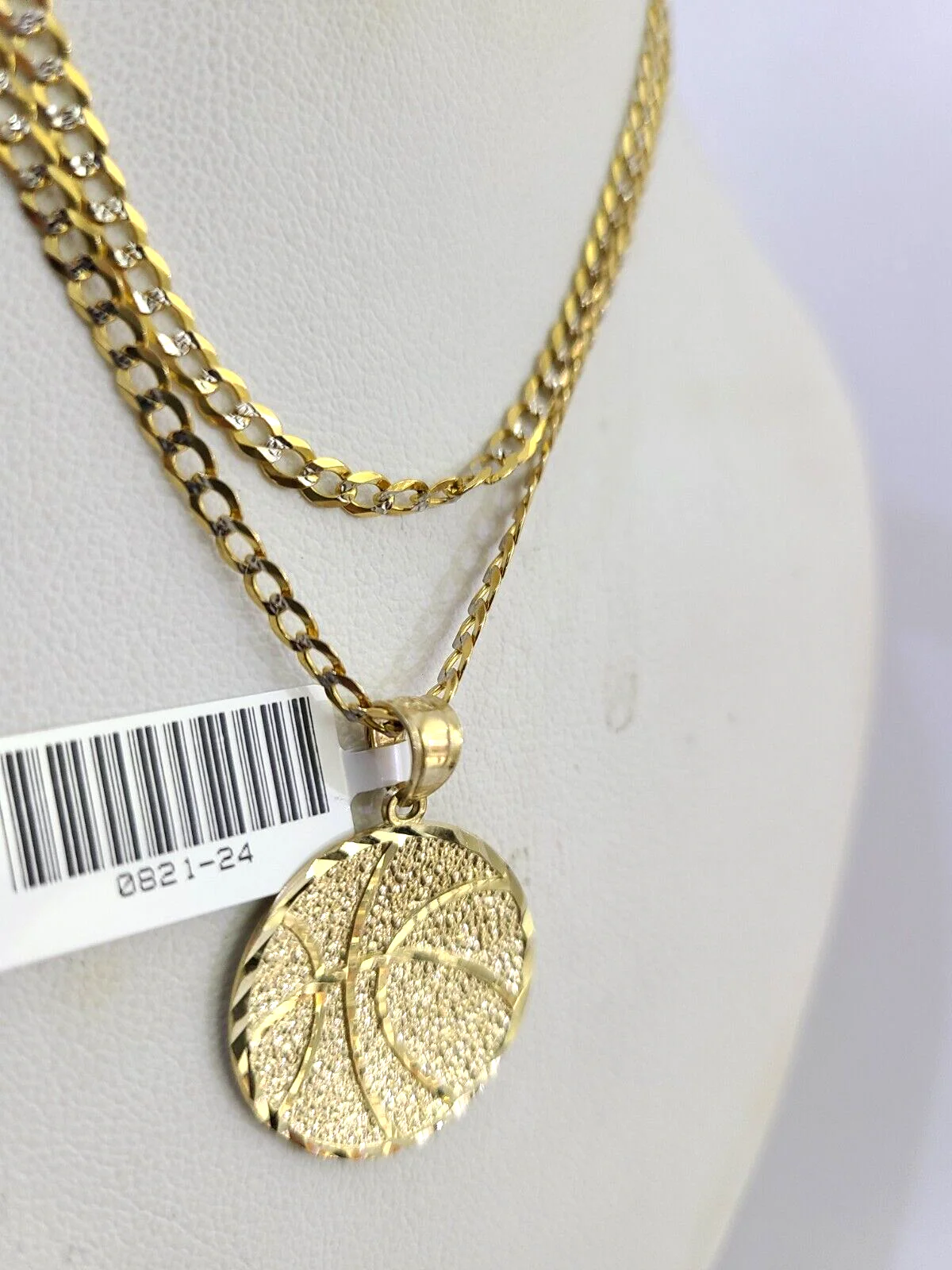 10k Solid Gold Cuban Curb Chain Basket Ball Pendant 2.5mm 18"-26" SET Necklace - Image 2