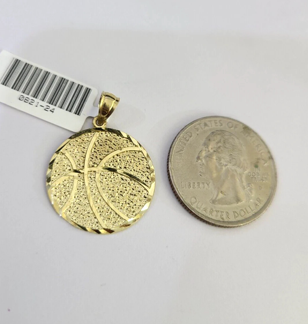 10k Solid Gold Cuban Curb Chain Basket Ball Pendant 2.5mm 18"-26" SET Necklace - Image 6