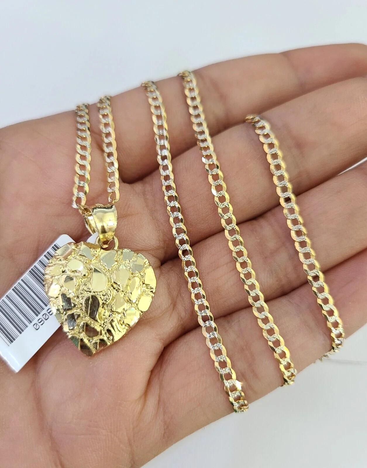 10k Solid Gold Cuban Curb Chain Hearts Pendant 2mm 18"-24" SET Necklace - Image 3