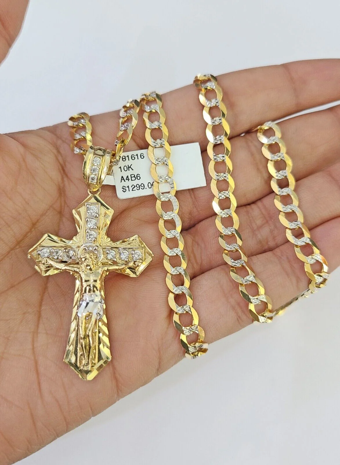 10k Solid Gold Cuban Curb Chain Jesus Cross Pendant 6mm 20"-30" SET Necklace - Image 4
