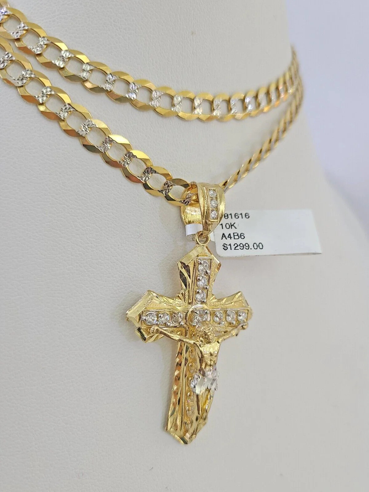 10k Solid Gold Cuban Curb Chain Jesus Cross Pendant 6mm 20"-30" SET Necklace - Image 6