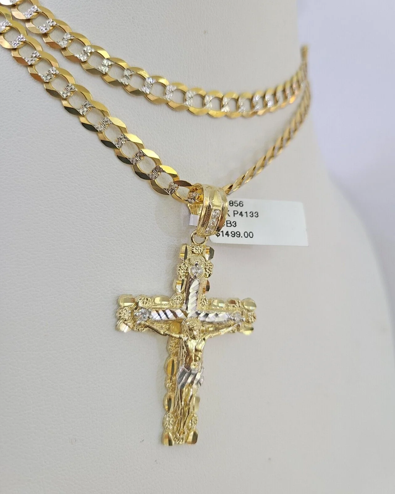 10k Solid Gold Cuban Curb Chain Jesus Cross Pendant 6mm 20"-30" SET Necklace - Image 2
