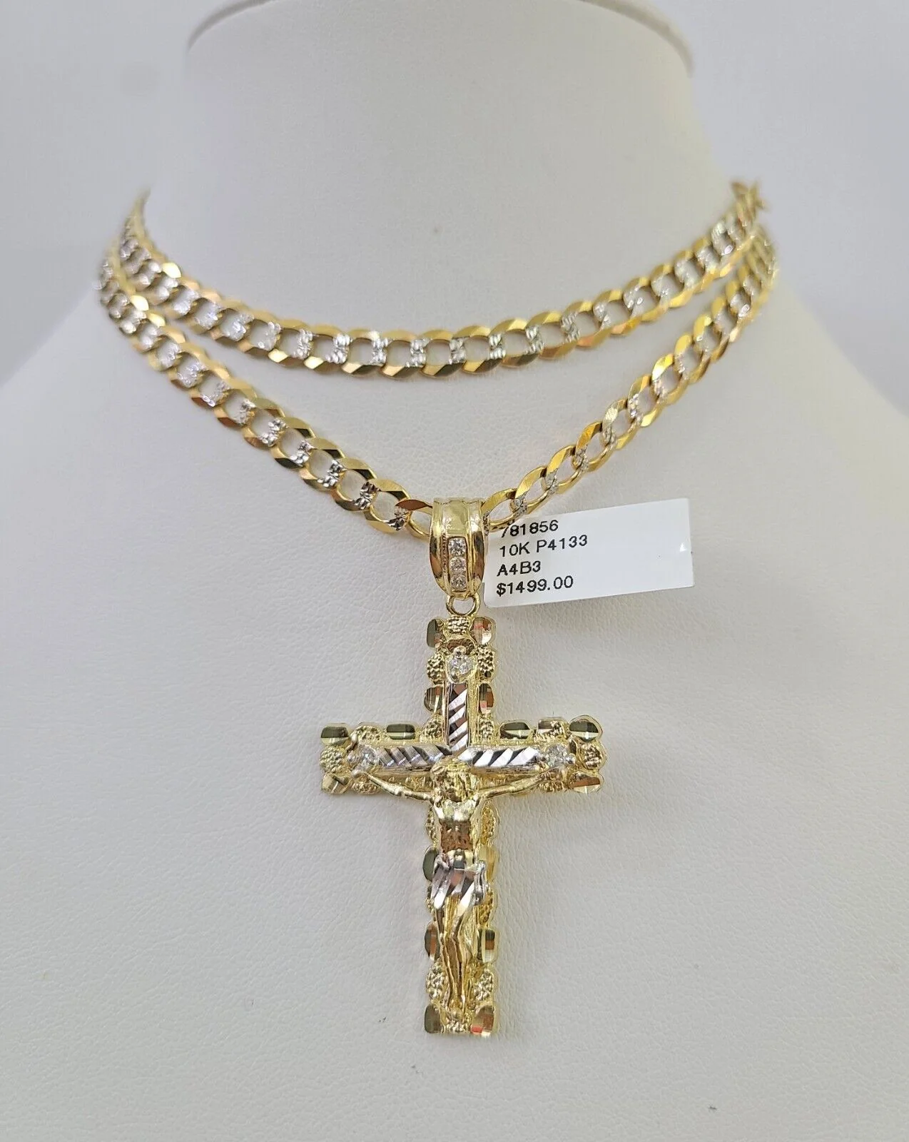 10k Solid Gold Cuban Curb Chain Jesus Cross Pendant 6mm 20"-30" SET Necklace - Image 6