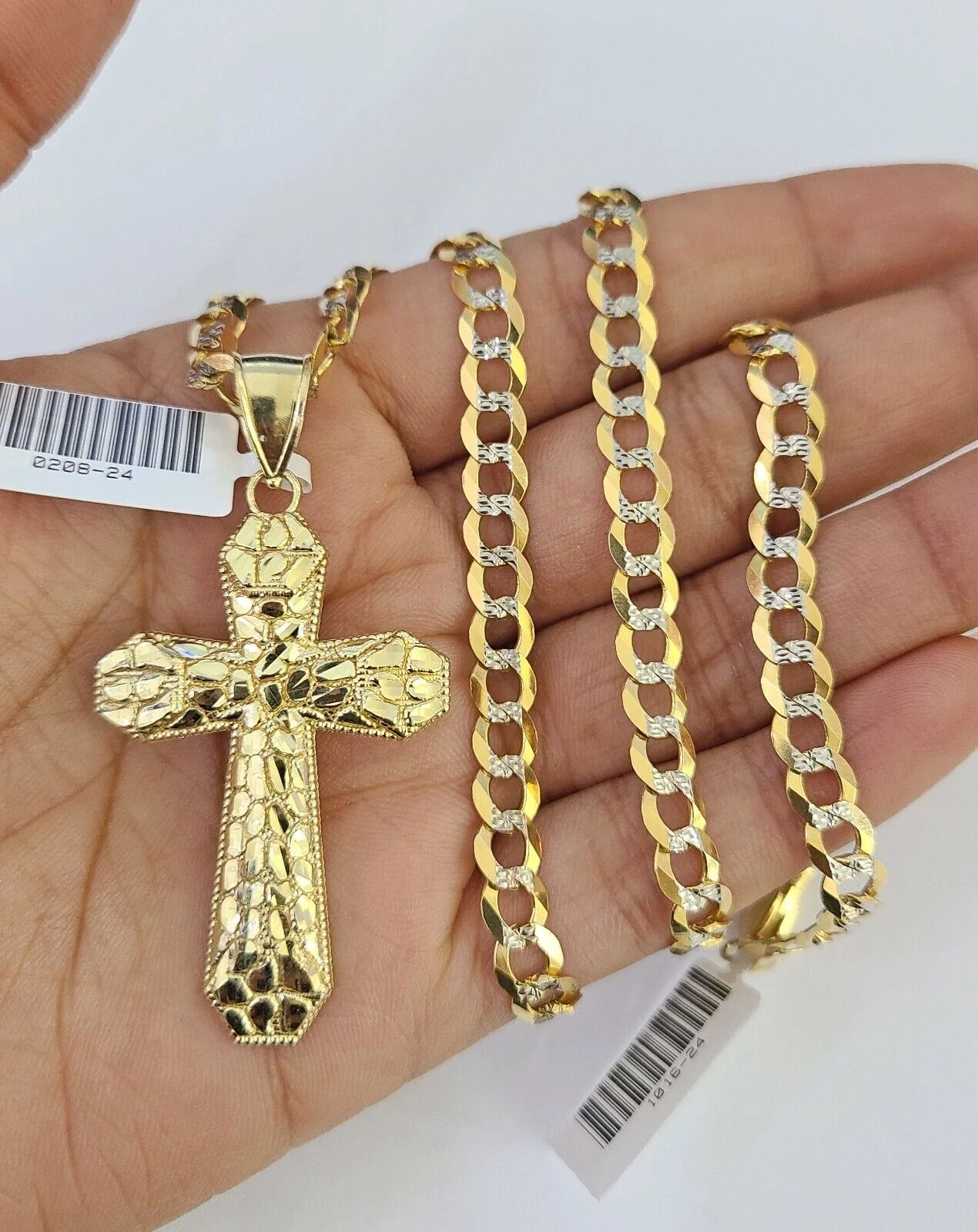 10k Solid Gold Cuban Curb Chain Jesus Cross Pendant 6mm 20"-30" SET Necklace - Image 2