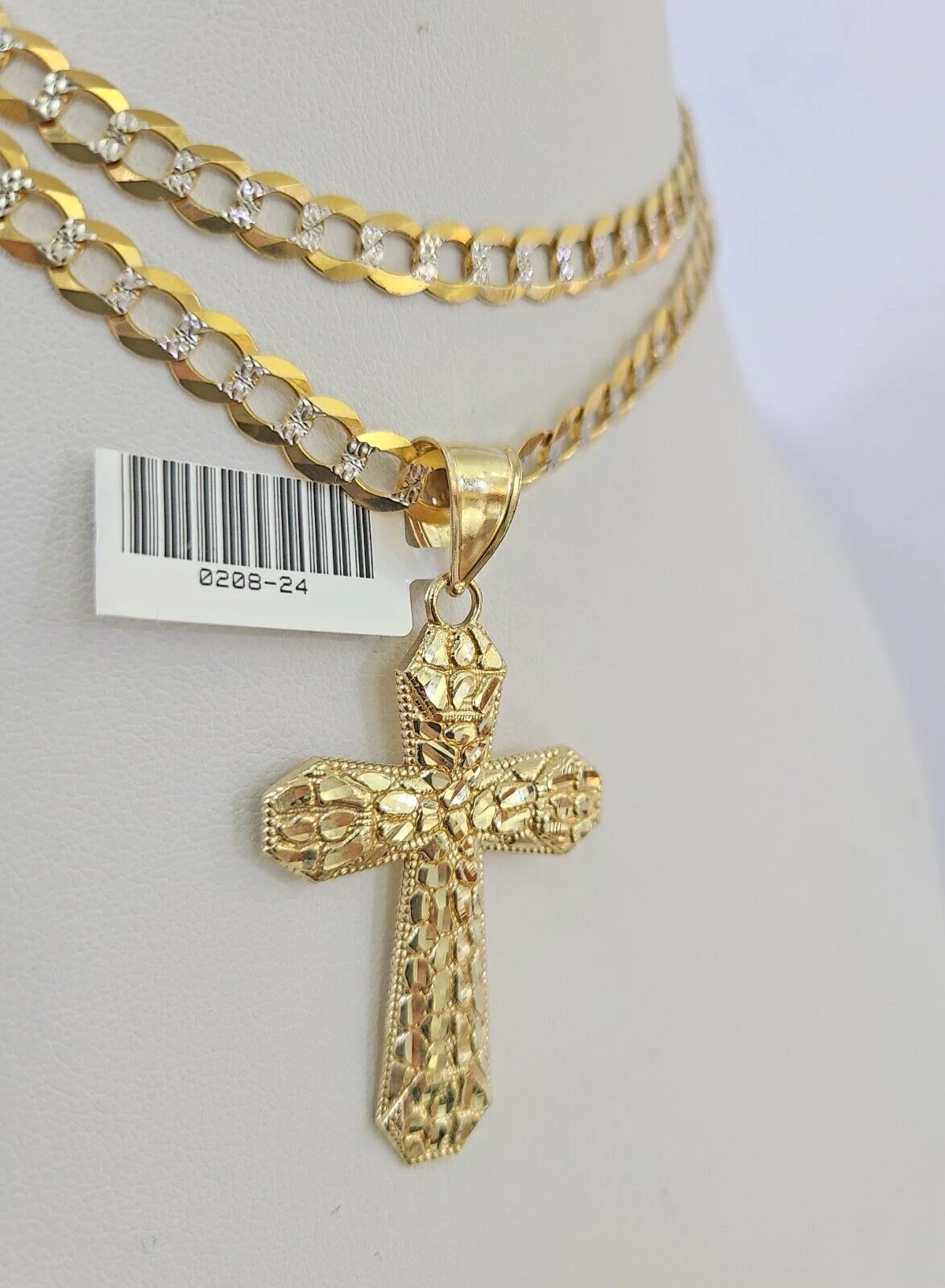 10k Solid Gold Cuban Curb Chain Jesus Cross Pendant 6mm 20"-30" SET Necklace - Image 3